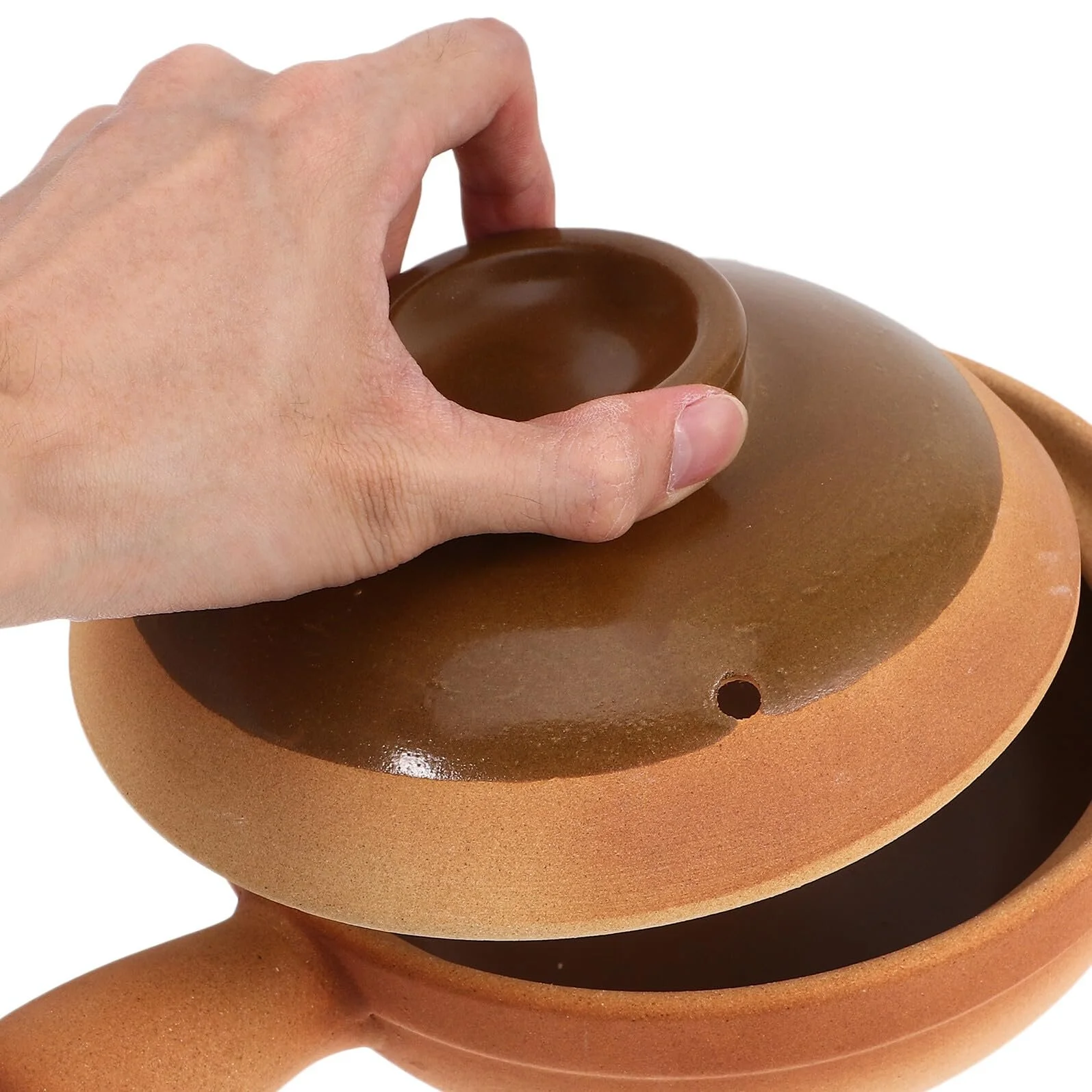 Глиняный горшок Traditional Clay Pot с крышкой керамический 850 мл с боковой ручкой жаропрочный, фото №9