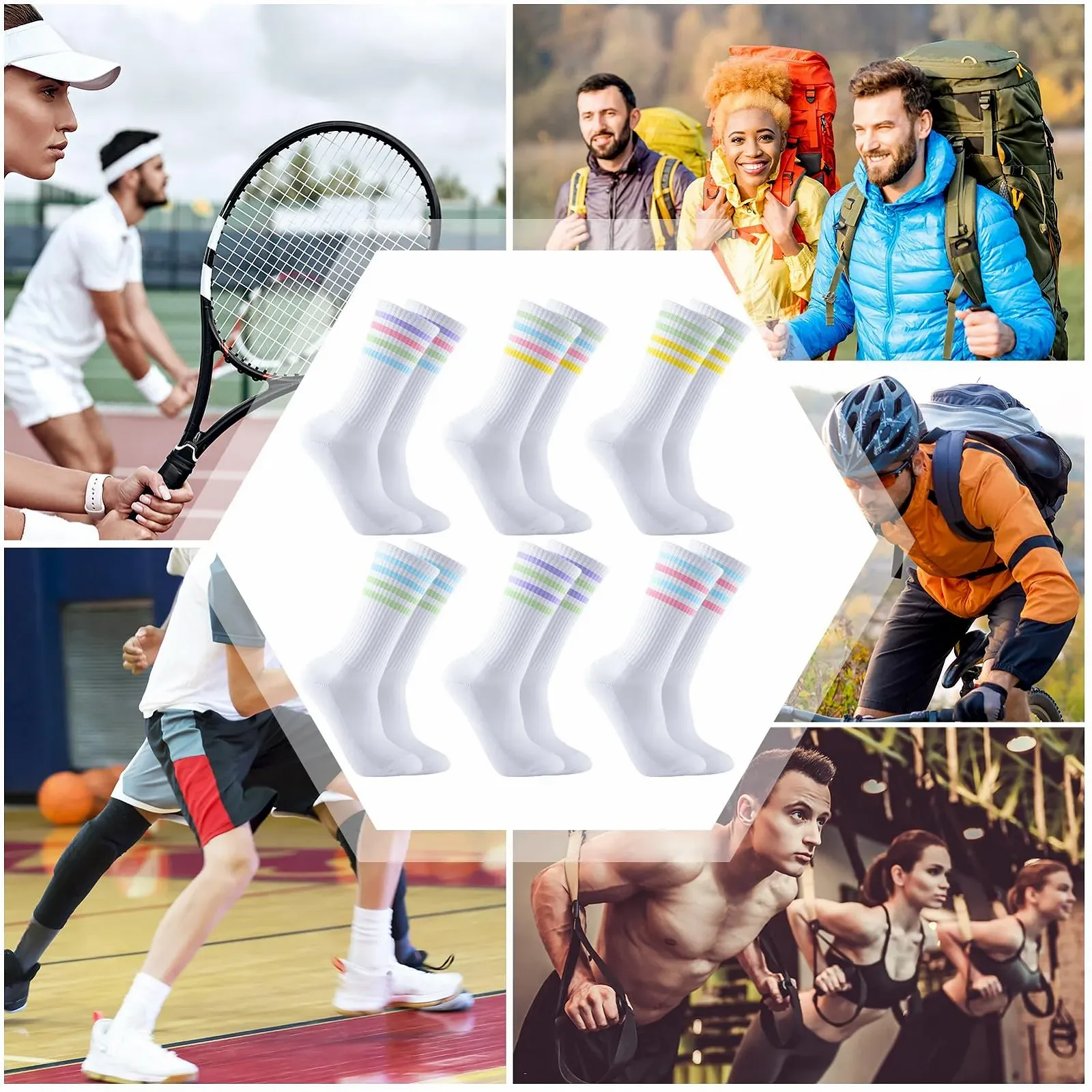 Носки теннисные Женские Носки Хлопковые Носки 36-42 Дышащие Спортивные Носки Белые Ретро Носки-следы 6 пар, фото №6