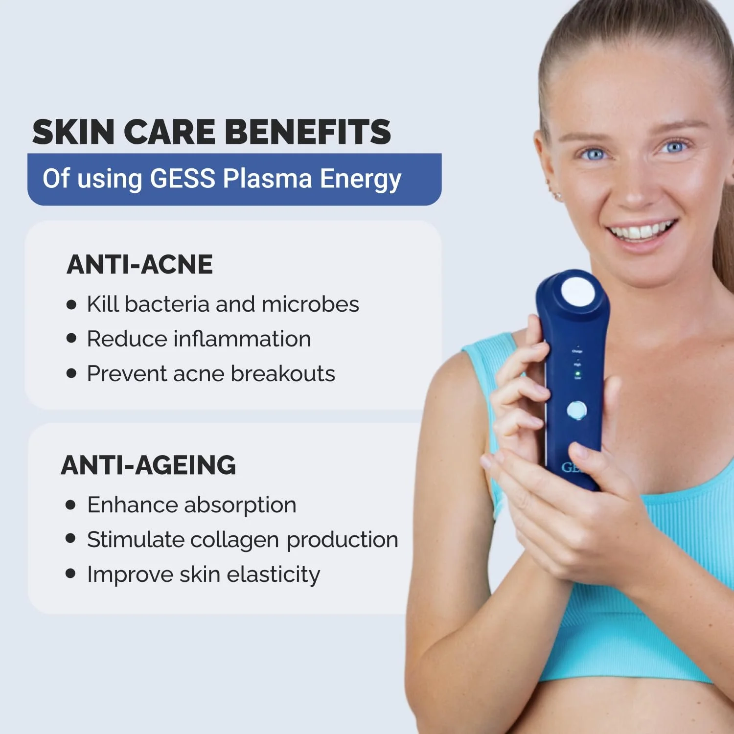 Масажер холодної плазми GESS Plasma Energy Ceramic Plate, фото №3