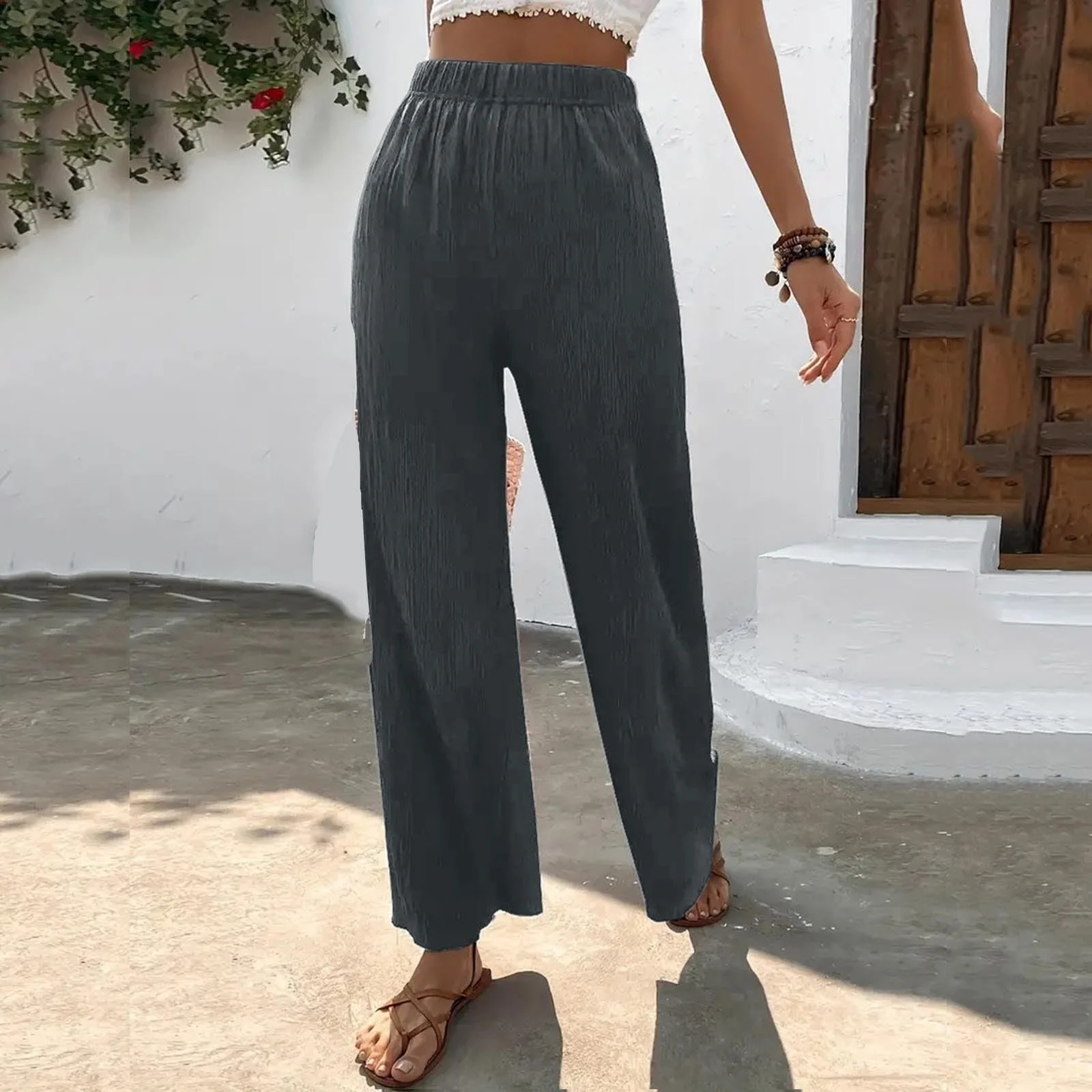 Штаны палаццо TsaChick, женские, льняные, летние, модные, повседневные, однотонные, фото №5 Штаны палаццо TsaChick, женские, льняные, летние, модные, повседневные, однотонные, фото №5