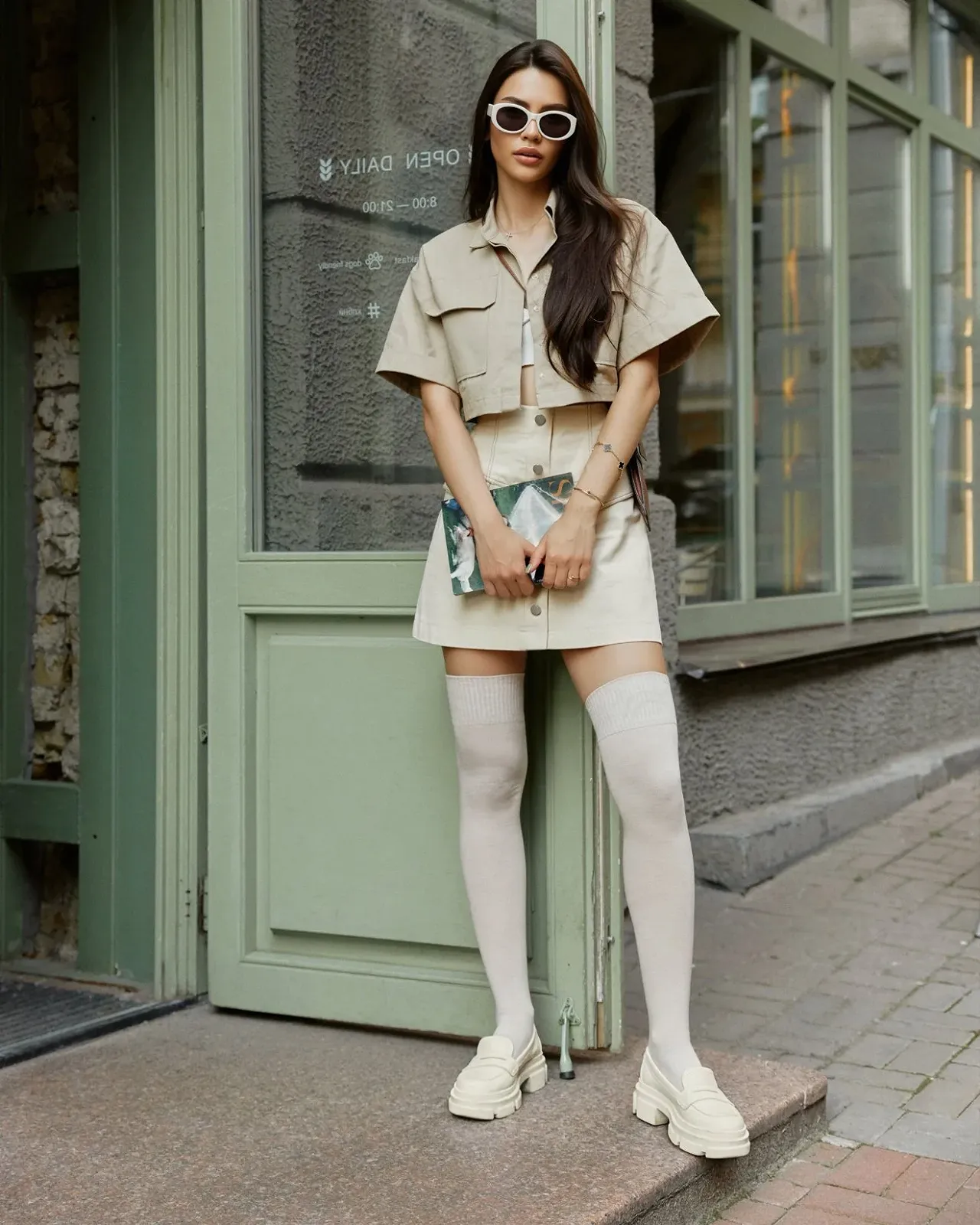 Бежеві демісезонні панчохи вище коліна для дівчини, фото №1