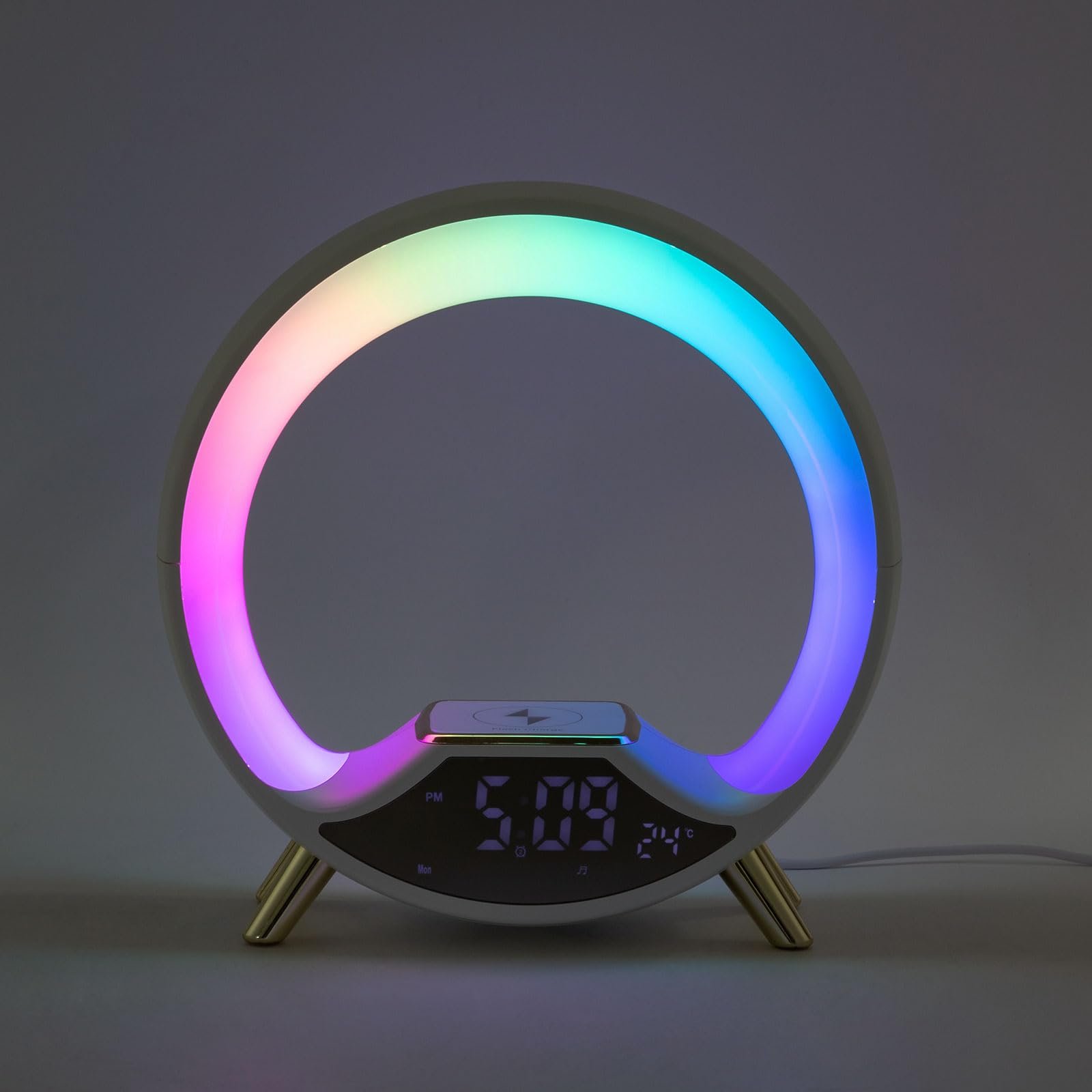 Настільна лампа нічна USB з бездротовою швидкою зарядкою 15W таймером та зміною кольорів Біла, фото №1