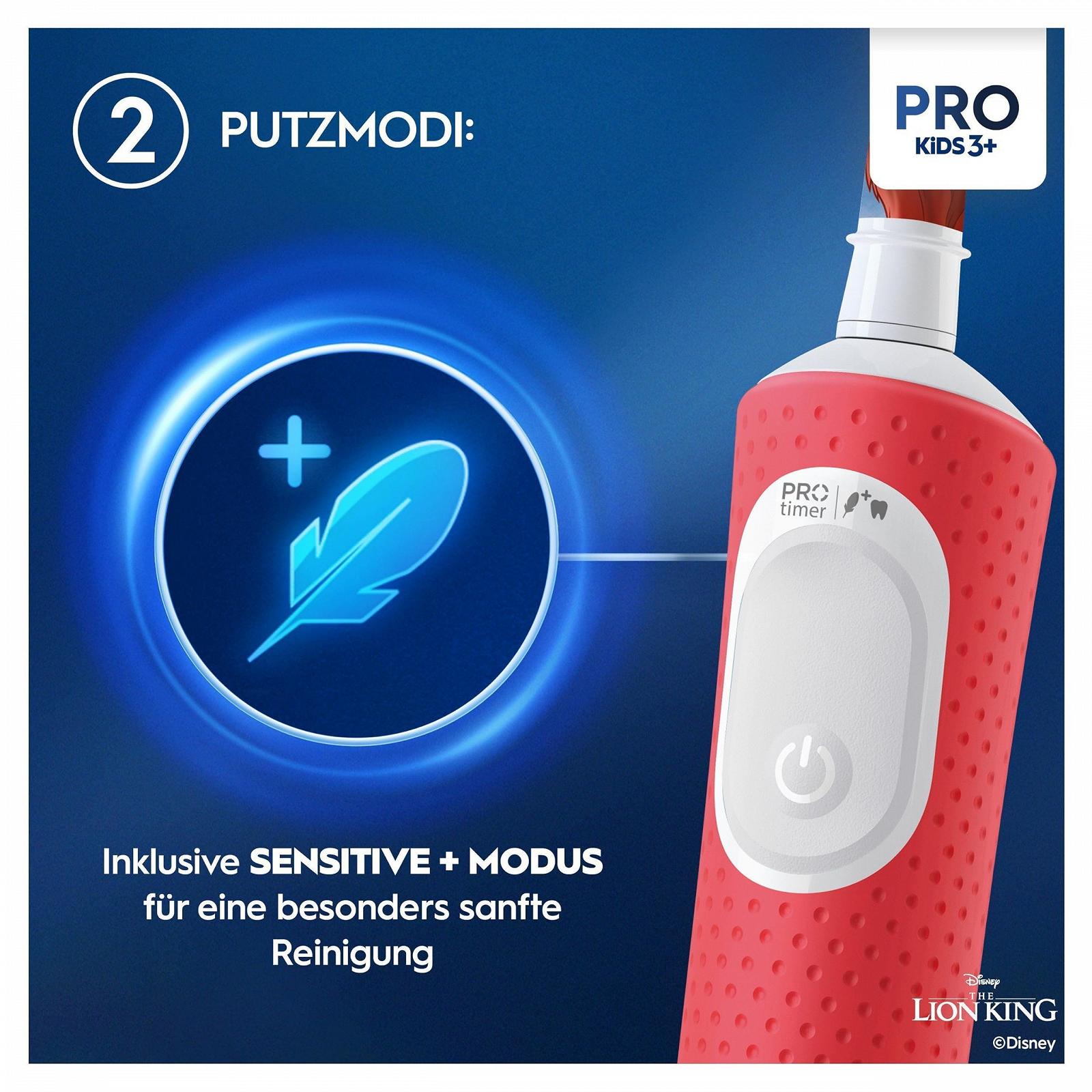 Електрична зубна щітка Oral-B Pro Kids Король Лев для дітей від 3 років, включаючи режим Sensitiv+, екстрам'яка щетина, 1 змінна щітка, 1 дорожній футляр, біло-червона, фото №5