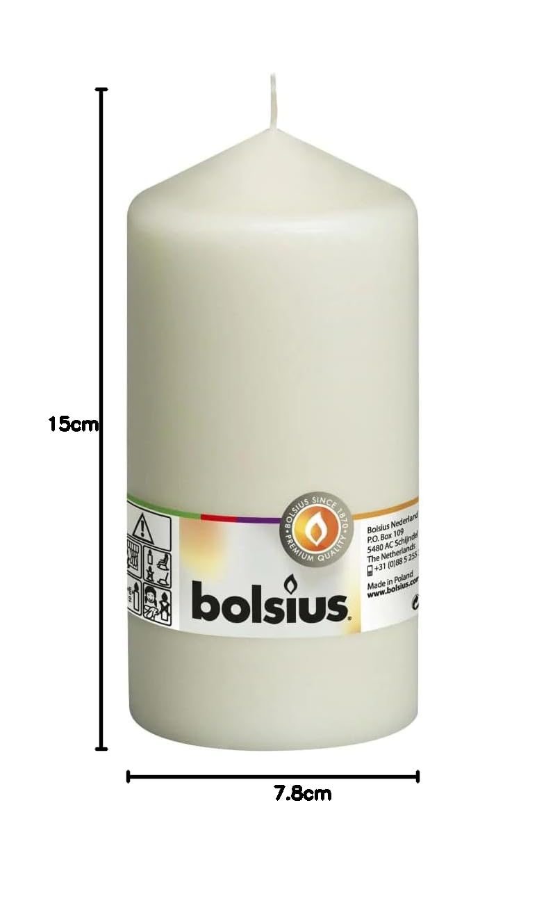 Свічки Bolsius Pillar гладкі - 15 x 8 см - слонової кістки - набір 8 шт., фото №3