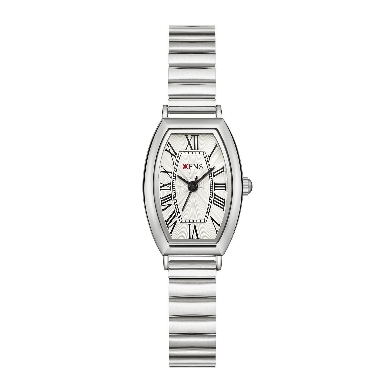 Женские часы Бочкообразные Золотые Кварцевые Часы с Римским Циферблатом Водонепроницаемые Квадратные Часы из Нержавеющей Стали и Кожаным Ремешком Сетчатый Ремень/Серебро Классический, фото №1