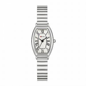 Женские часы Бочкообразные Золотые Кварцевые Часы с Римским Циферблатом Водонепроницаемые Квадратные Часы из Нержавеющей Стали и Кожаным Ремешком Сетчатый Ремень/Серебро Классический - Фото 1