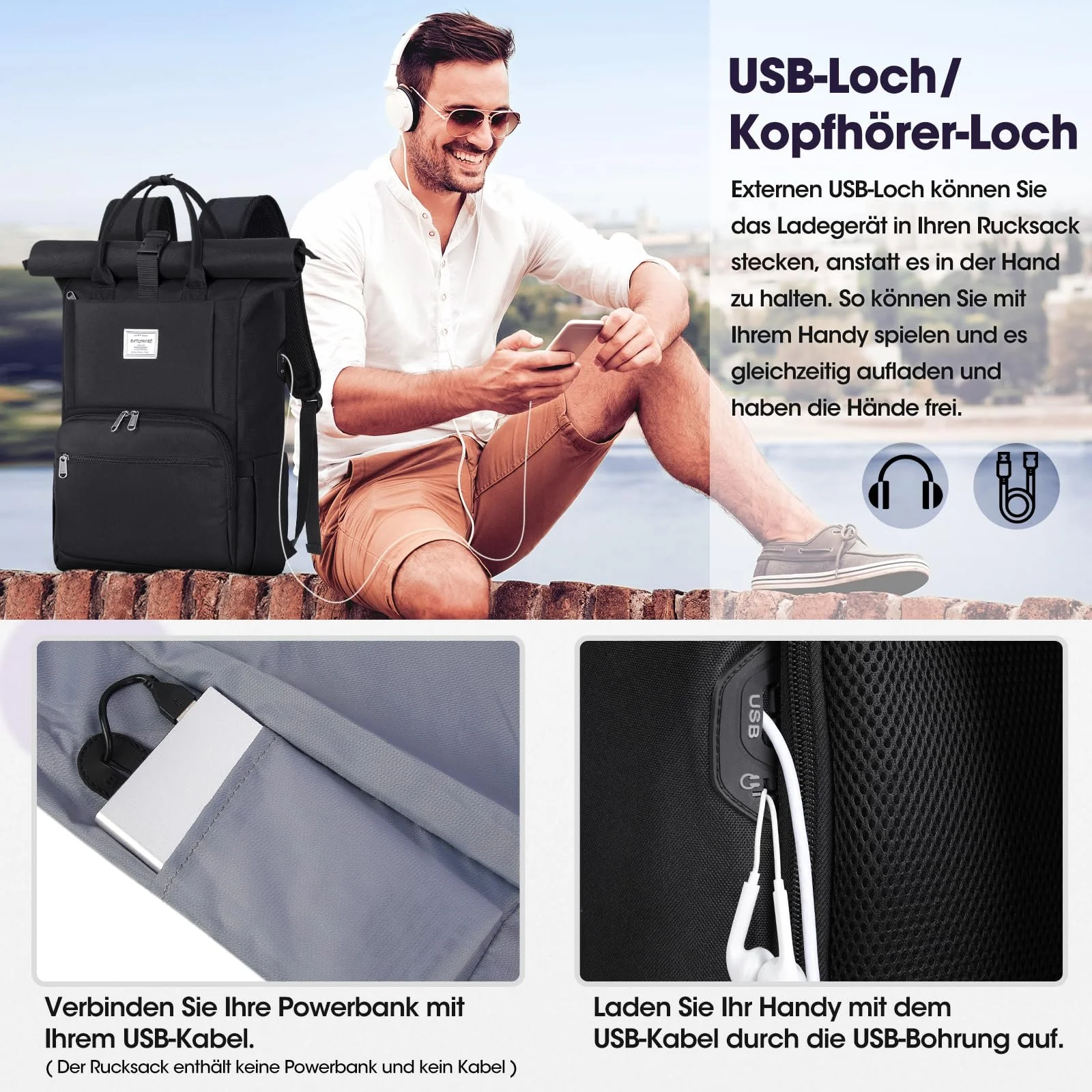 Рюкзак RAINSMORE Rolltop для ноутбука 15.6" водонепроникний розширюваний Чорний, фото №5 Рюкзак RAINSMORE Rolltop для ноутбука 15.6" водонепроникний розширюваний Чорний, фото №5