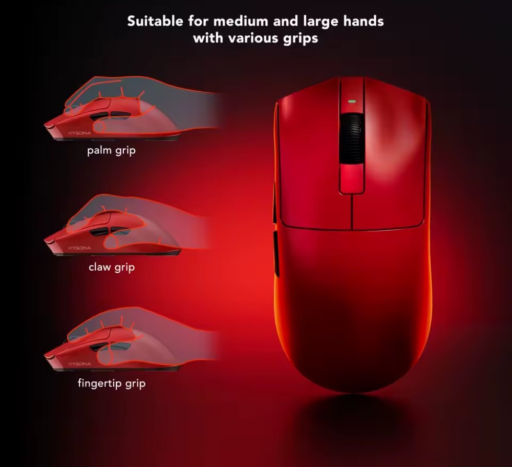 Ігрова мишка KYSONA Jupiter Ultra Red PAW3950 30000DPI 8000Гц 750IPS 50G, фото №7