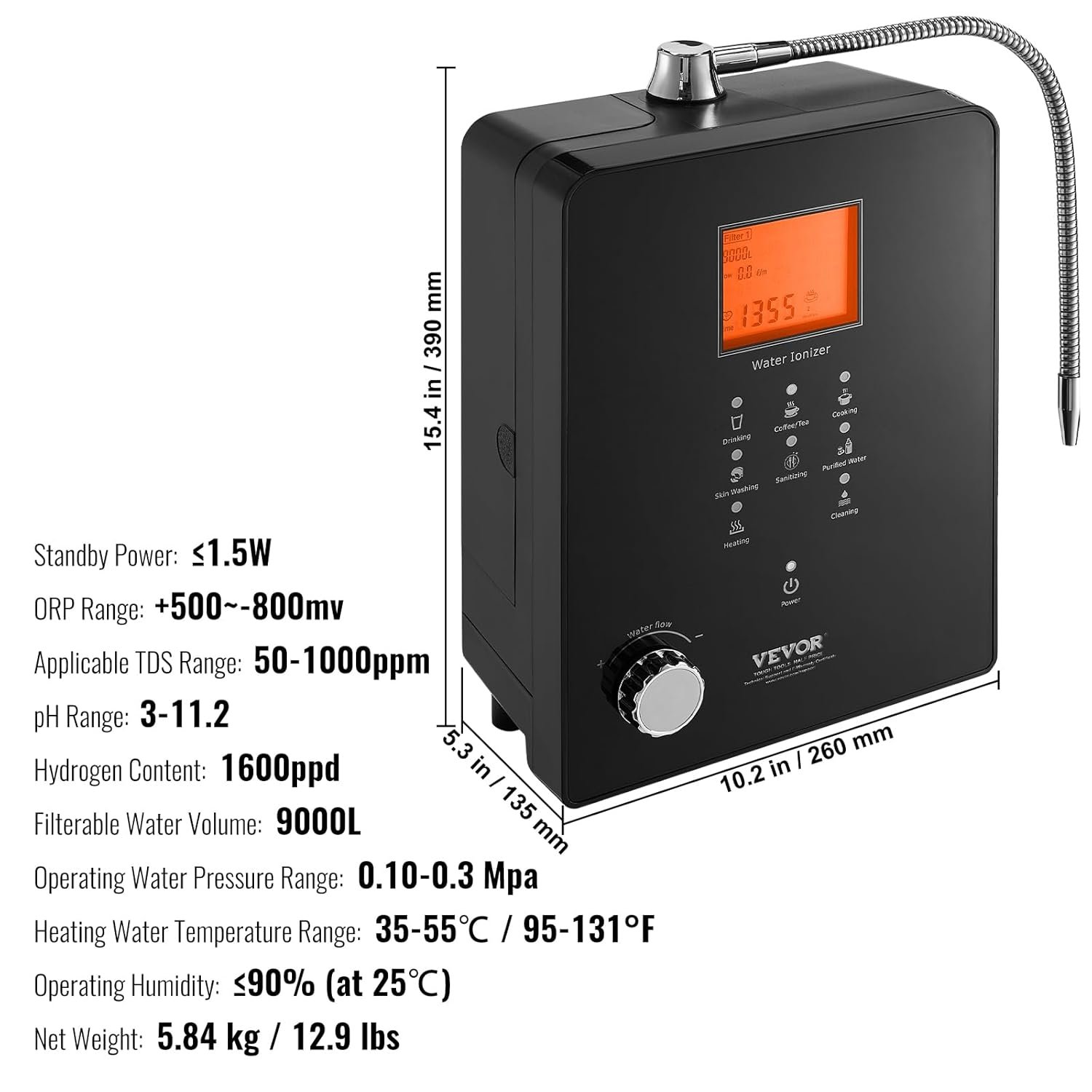 Іонізатор води VEVOR EHM-939 Чорний, фото №7
