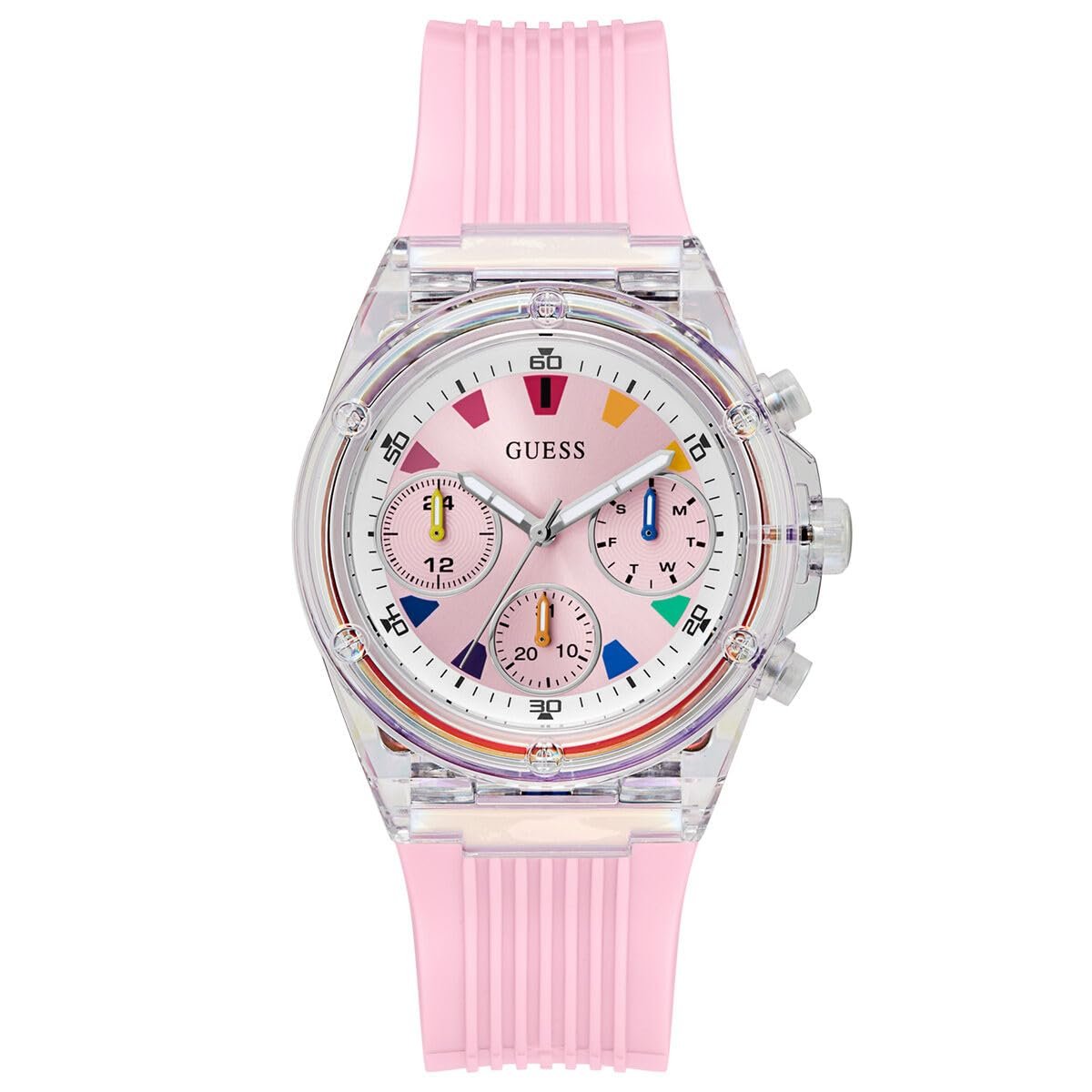 Женские аналоговые кварцевые часы GUESS Modern GW0438L7 с браслетом из нержавеющей стали, розовые, фото №1 Женские аналоговые кварцевые часы GUESS Modern GW0438L7 с браслетом из нержавеющей стали, розовые, фото №1