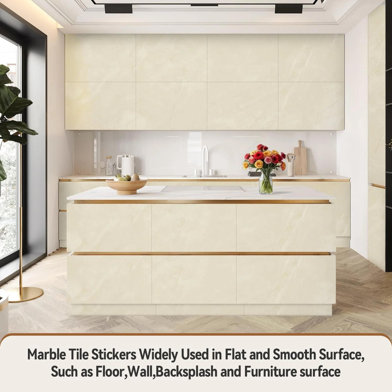 Наклейки на плитку Warmiehomy Marble вінілові самоклеючі 60 х 30 см 10 шт. Бежево-білий, фото №5 Наклейки на плитку Warmiehomy Marble вінілові самоклеючі 60 х 30 см 10 шт. Бежево-білий, фото №5