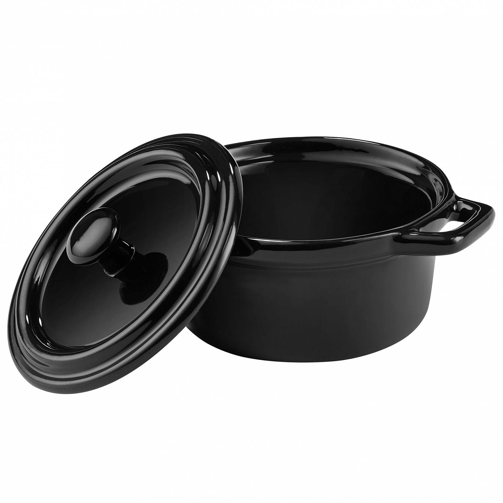 Форма для запекания Navaris Mini Cocotte Набор 4 шт. с крышками Черная Керамика, фото №8