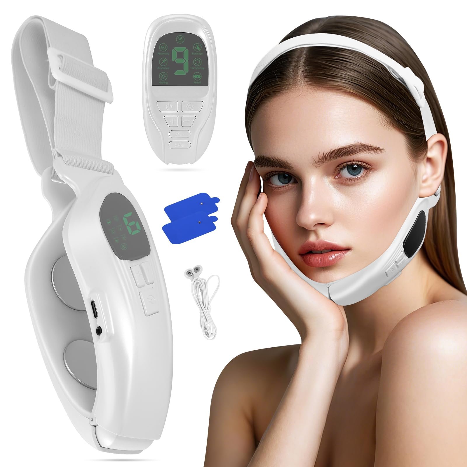 Електричний V-подібний масажер для формування обличчя EMS Gua Sha з дисплеєм, масажер для обличчя для видалення подвійного підборіддя з 6 EMS і 18 рівнями інтенсивності проти зморшок, для поліпшення, фото №1