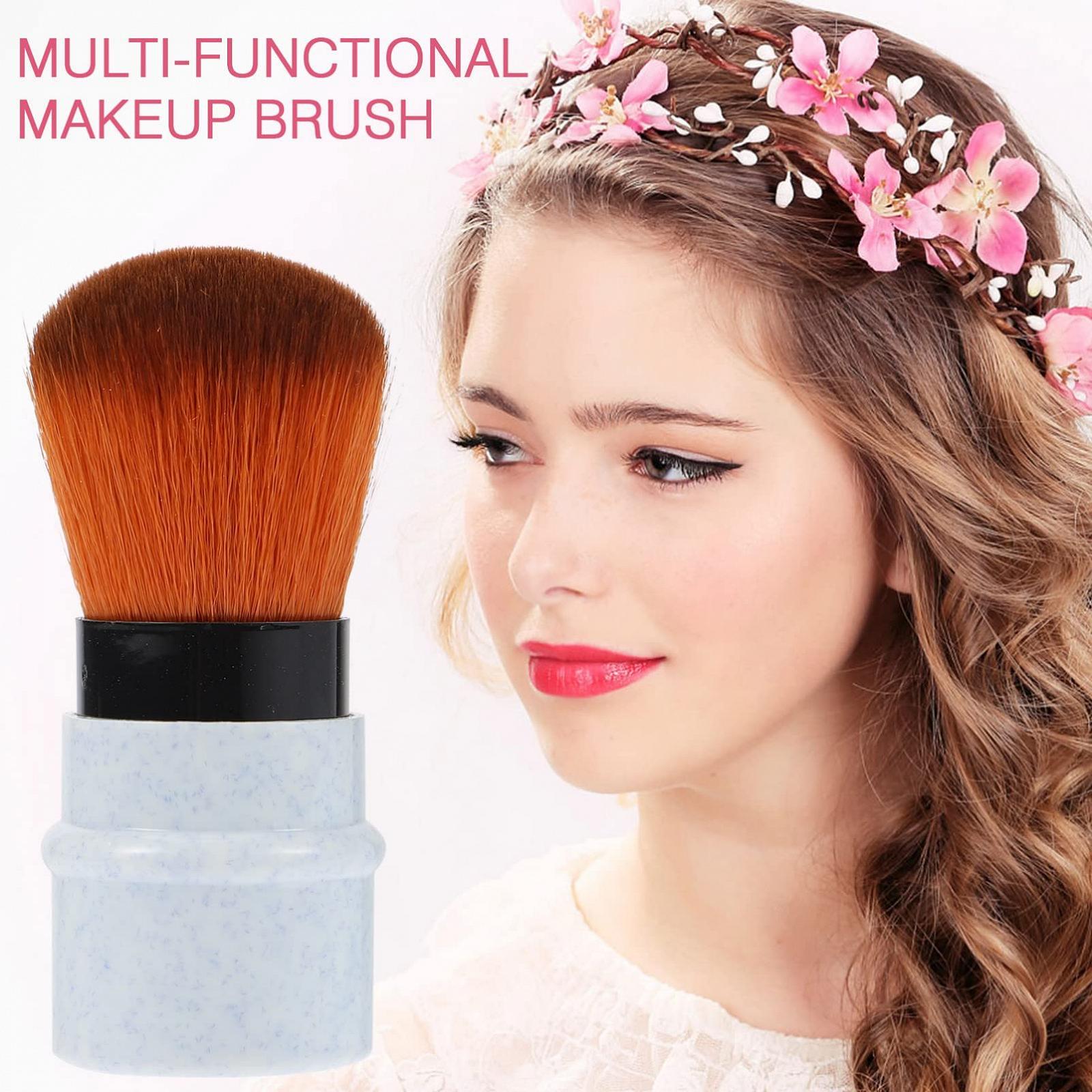 Кисть для макияжа Beaupretty Kabuki выдвижная для румян, для скул, для основы, многофункциональная, для растушевки, телескопическая, для хайлайтера, мраморная, портативная, для рассыпчатой пудры, синяя, фото №4