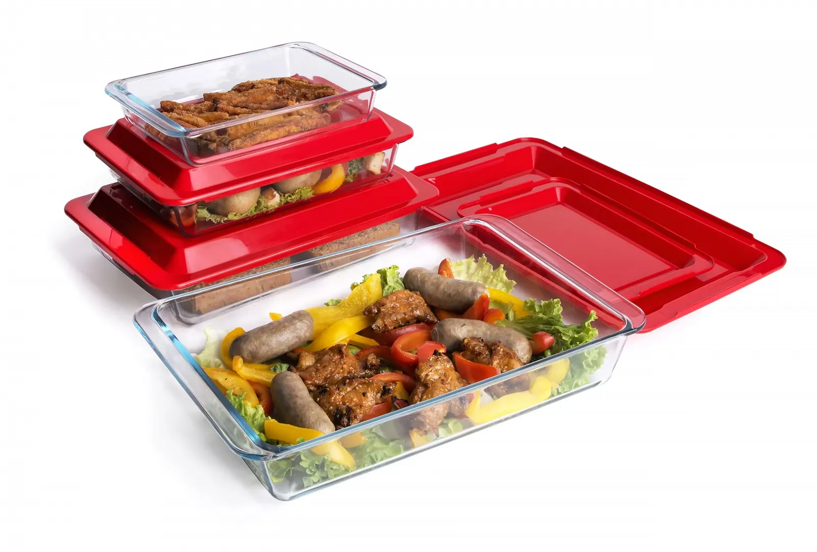 Набор форм для запекания из закаленного стекла с крышками прямоугольных 8 шт. 1 л, 1.7 л, 2.8 л, 4.2 л, фото №1