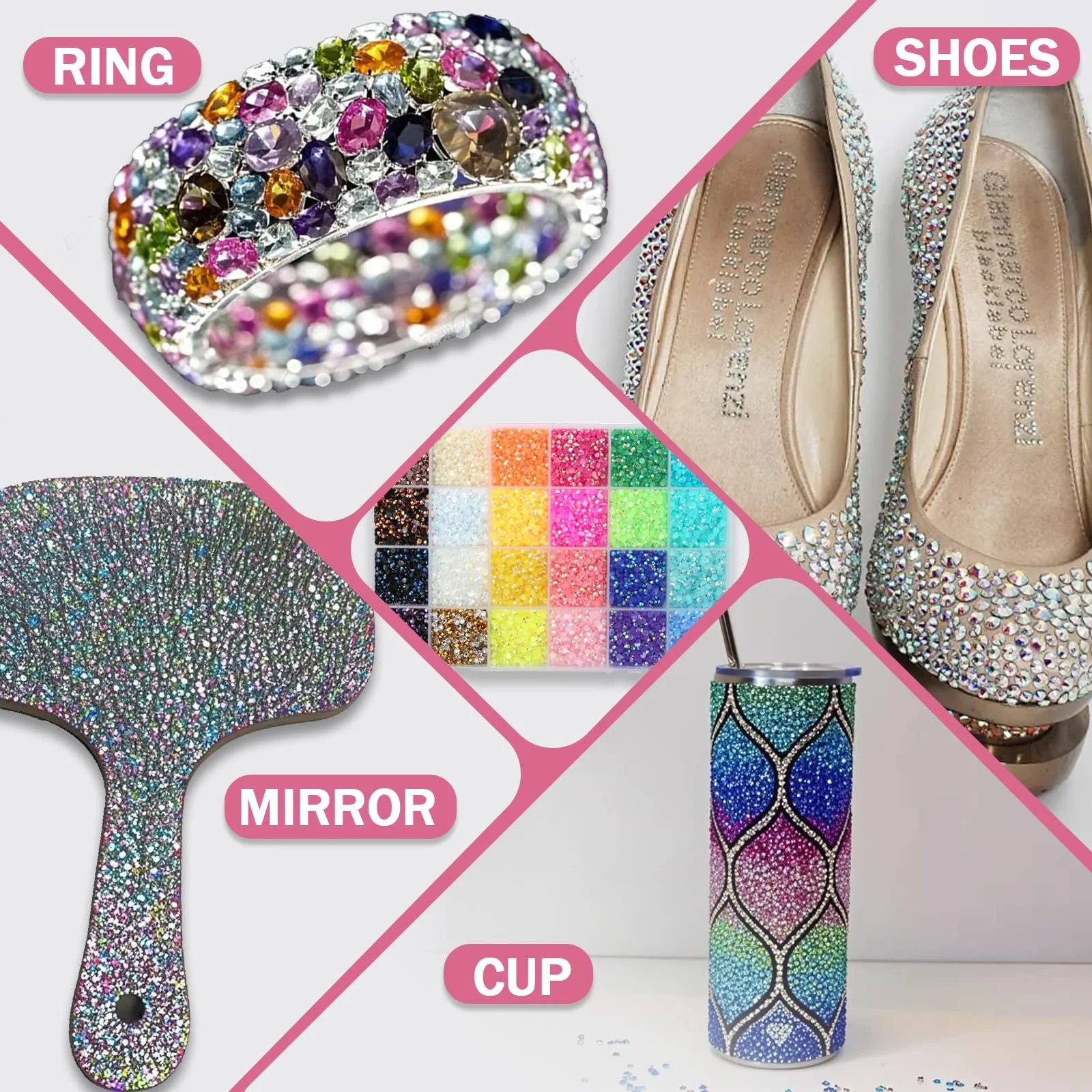 Стразы для ногтей 24 цвета 4 мм круглые с пинцетом и ручкой для нанесения, 19600 шт, фото №7