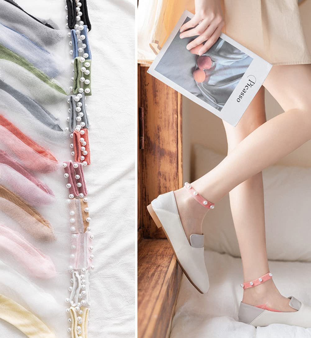 Носки Crystal Tulle Pearl летние - Pearl прозрачные носки, летние ультратонкие кружевные короткие носки, нейлоновые эластичные короткие носки для женщин, фото №5