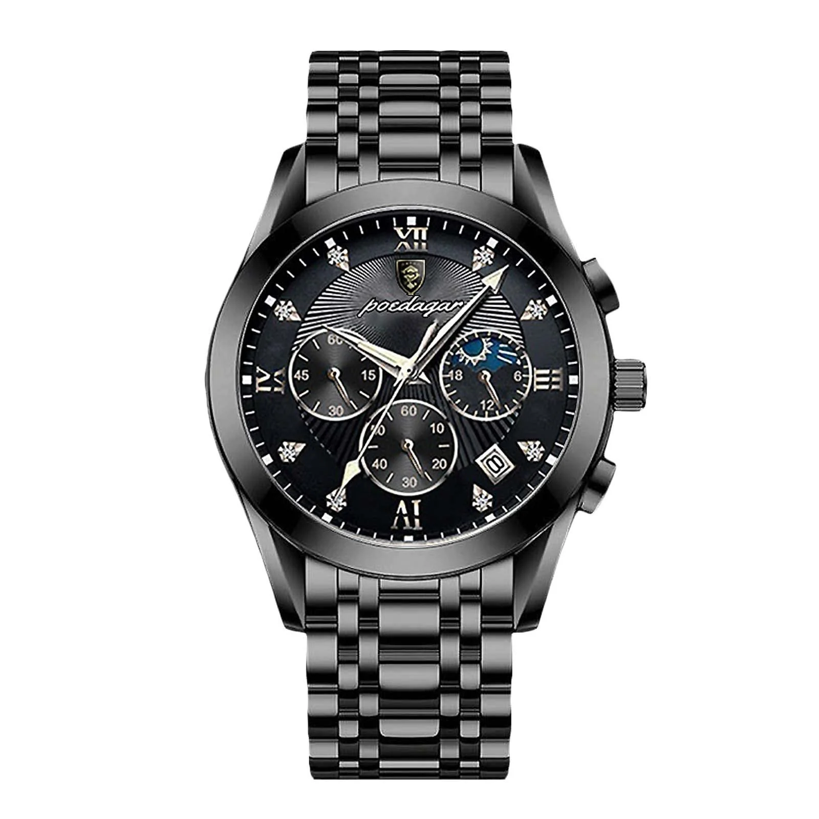 Мужские часы Rorios Кварцевые аналоговые с кожаным ремешком Водонепроницаемые с календарем Хронограф, фото №1