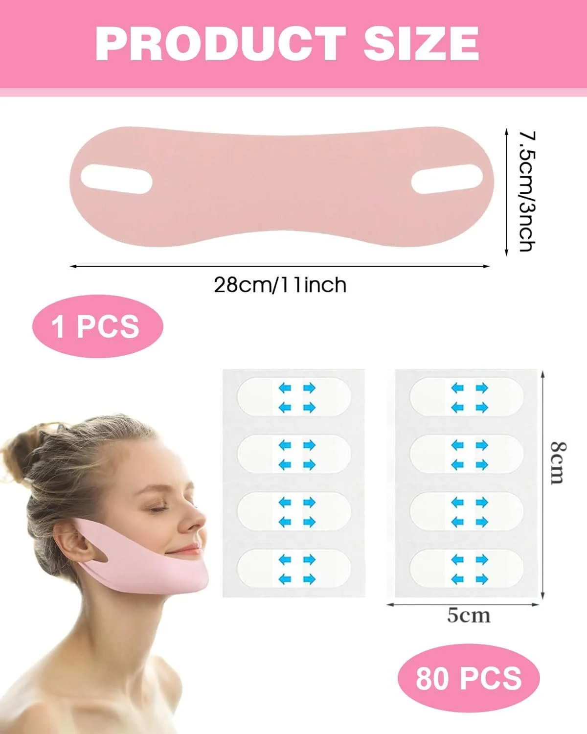 Наклейки для підтяжки обличчя TPZORJX, 80 шт, з V-подібною маскою, фото №2