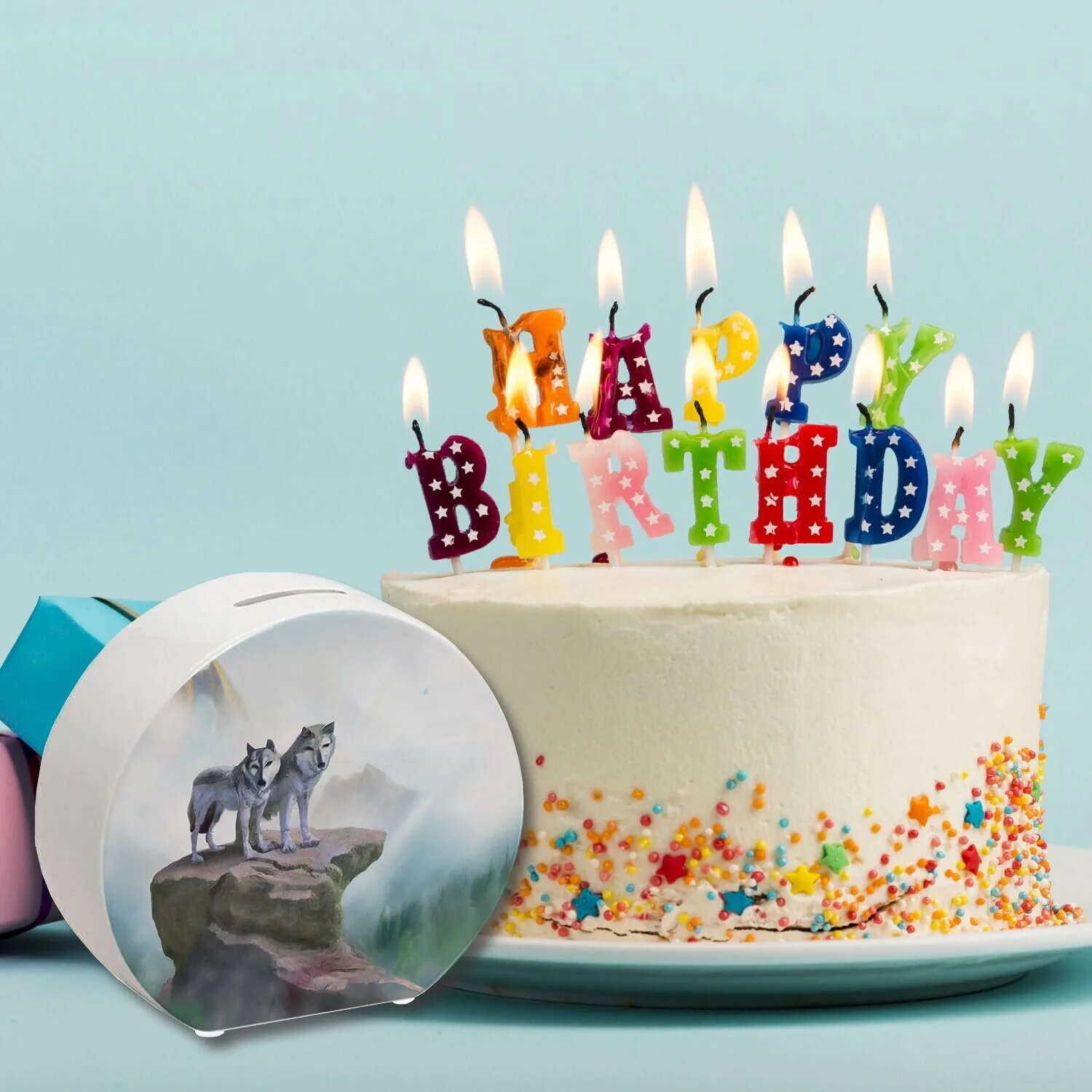 Скарбничка Вовк Містична пара Керамічна різнокольорова, фото №6