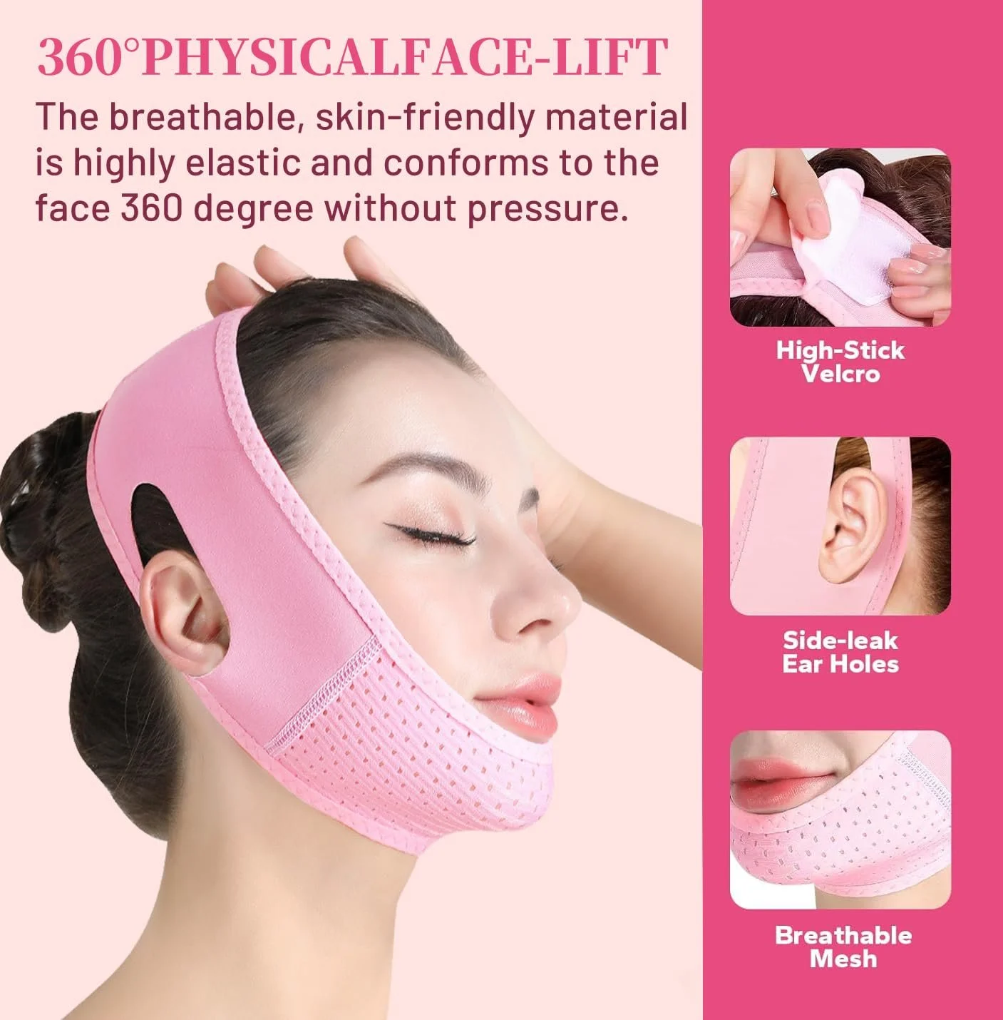 V-Line Маска для лица для подтяжки кожи Reusable Lifting Mask против второго подбородка для V-образного контура Дышащий эластичный материал Фиолетовый, фото №3