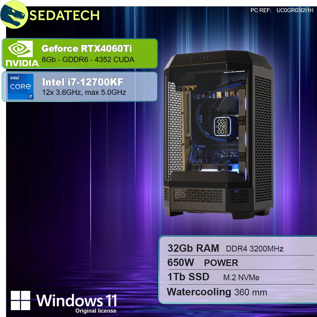 Ігровий ПК Sedatech Pro Water Cooling Intel i7-12700KF RTX4060Ti 32GB RAM 1TB SSD M.2 Windows 11, фото №2