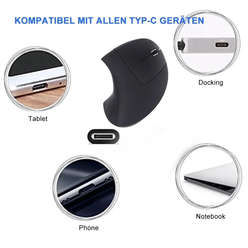 Мышь Беспроводная Вертикальная Fonicer 2.4G USB C, Эргономичная с Приемником Type C для MacBook, Компьютера, Ноутбука и Всех Устройств Type C, фото №7