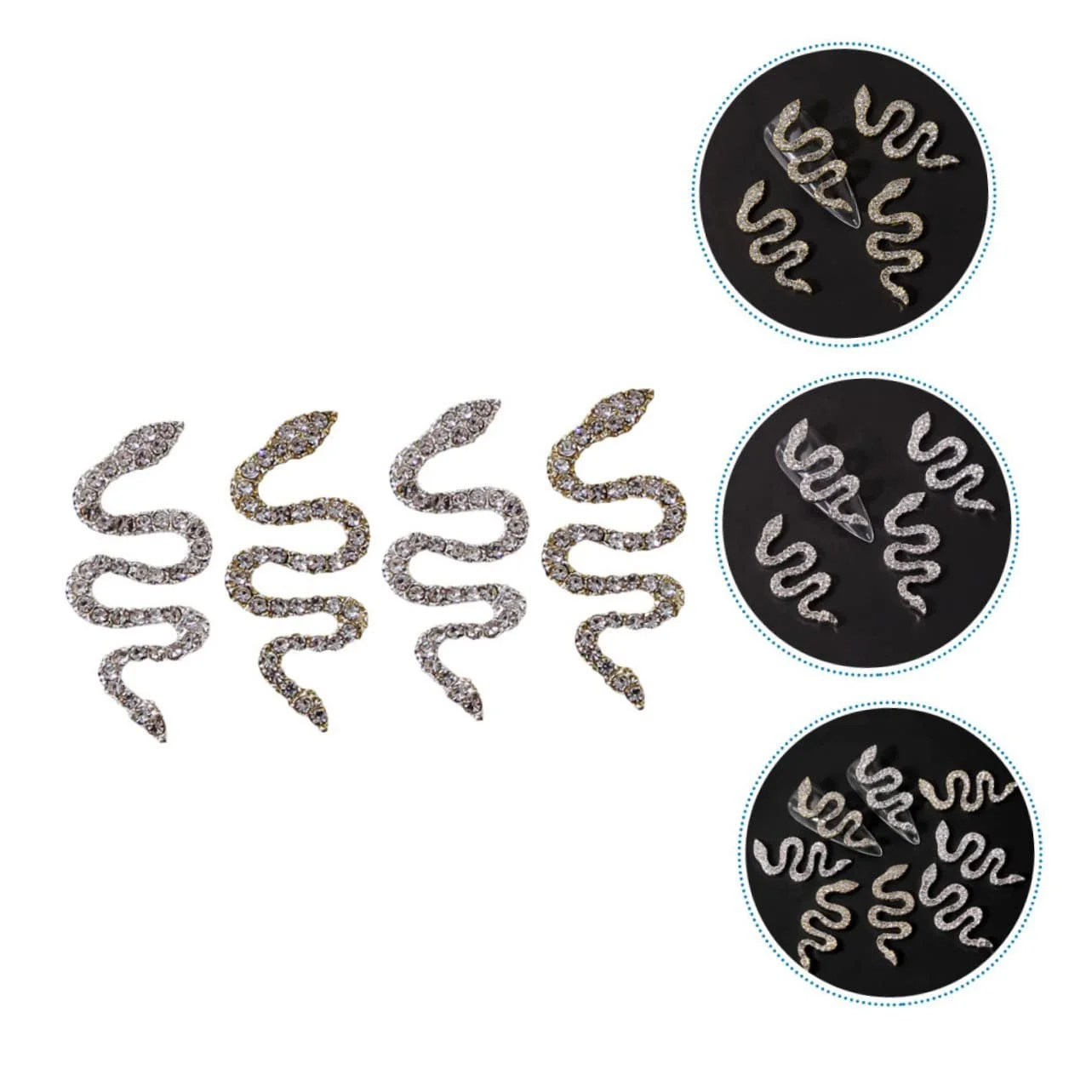 Набор 4 шт. змеиных сверл для ногтей из сплава, подвеска для ногтей со стразами, крестики для ногтей, 3D украшения для ногтей, украшения для ногтей со стразами, крестики для ногтей, 3D змеиный маникюр, фото №9