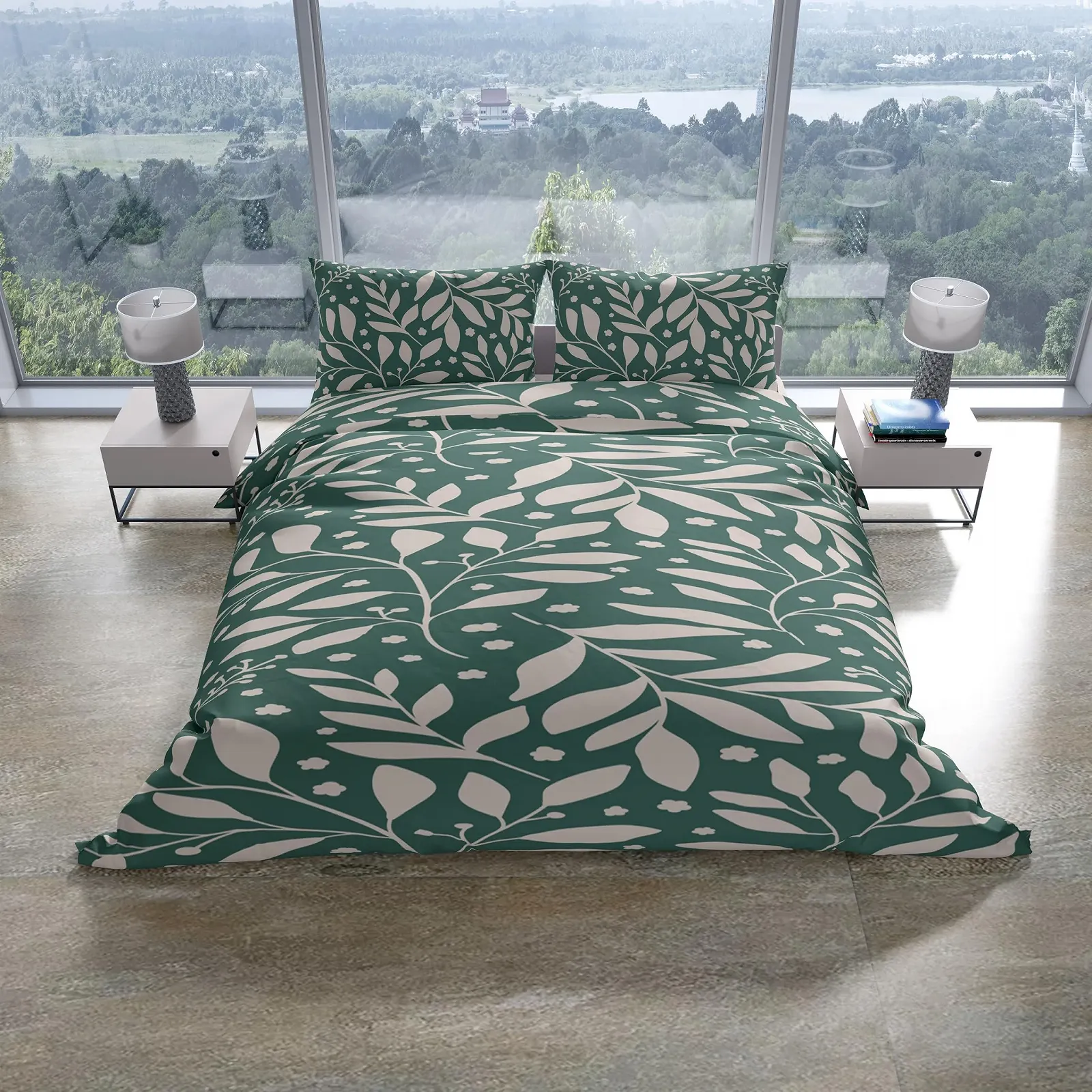 Комплект постільної білизни Leonado Vicenti 135 x 200 см бавовна блискавка YKK квітковий темно-зелений бежевий 4 сезони, фото №2