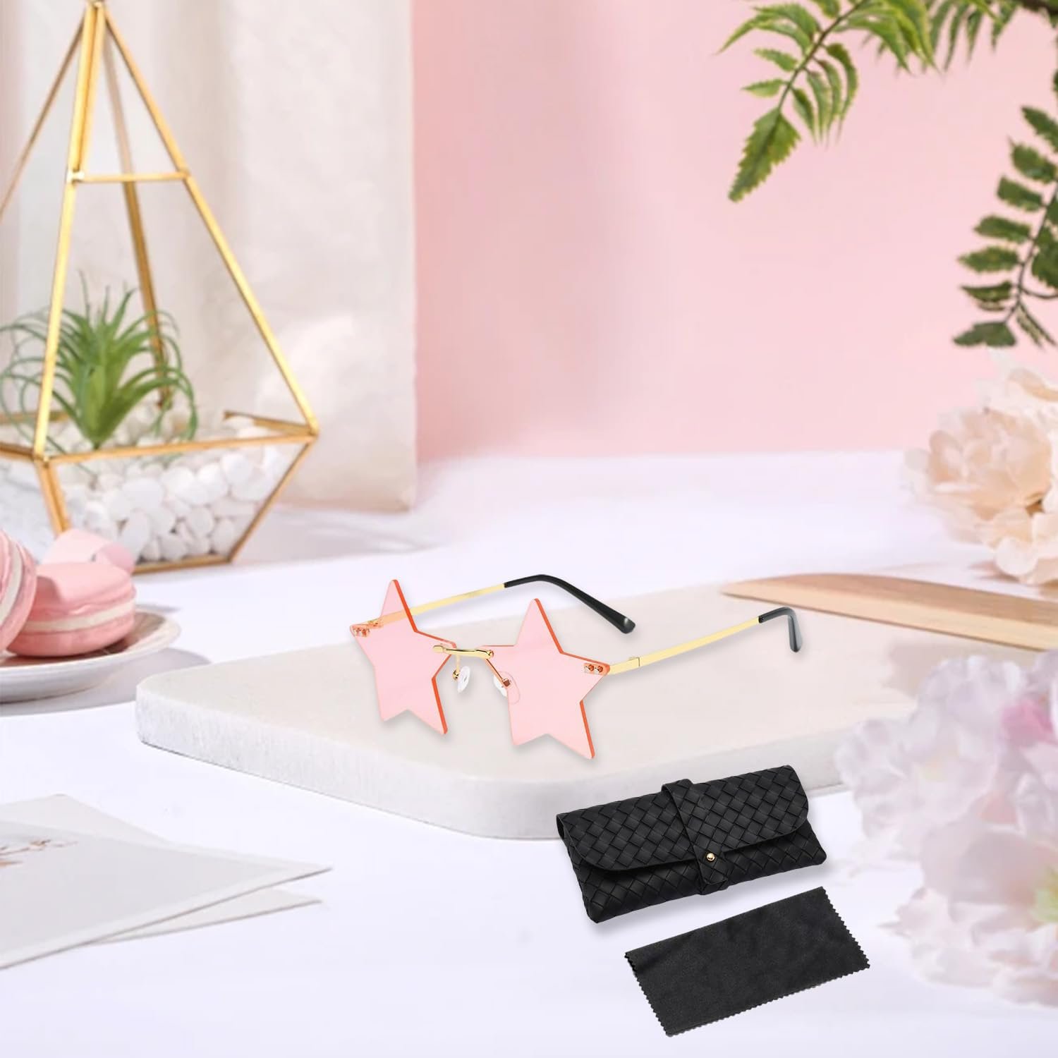 Сонцезахисні окуляри Без оправи Pentagram Nujvnuj Золота оправа з рожевими вставками, фото №5