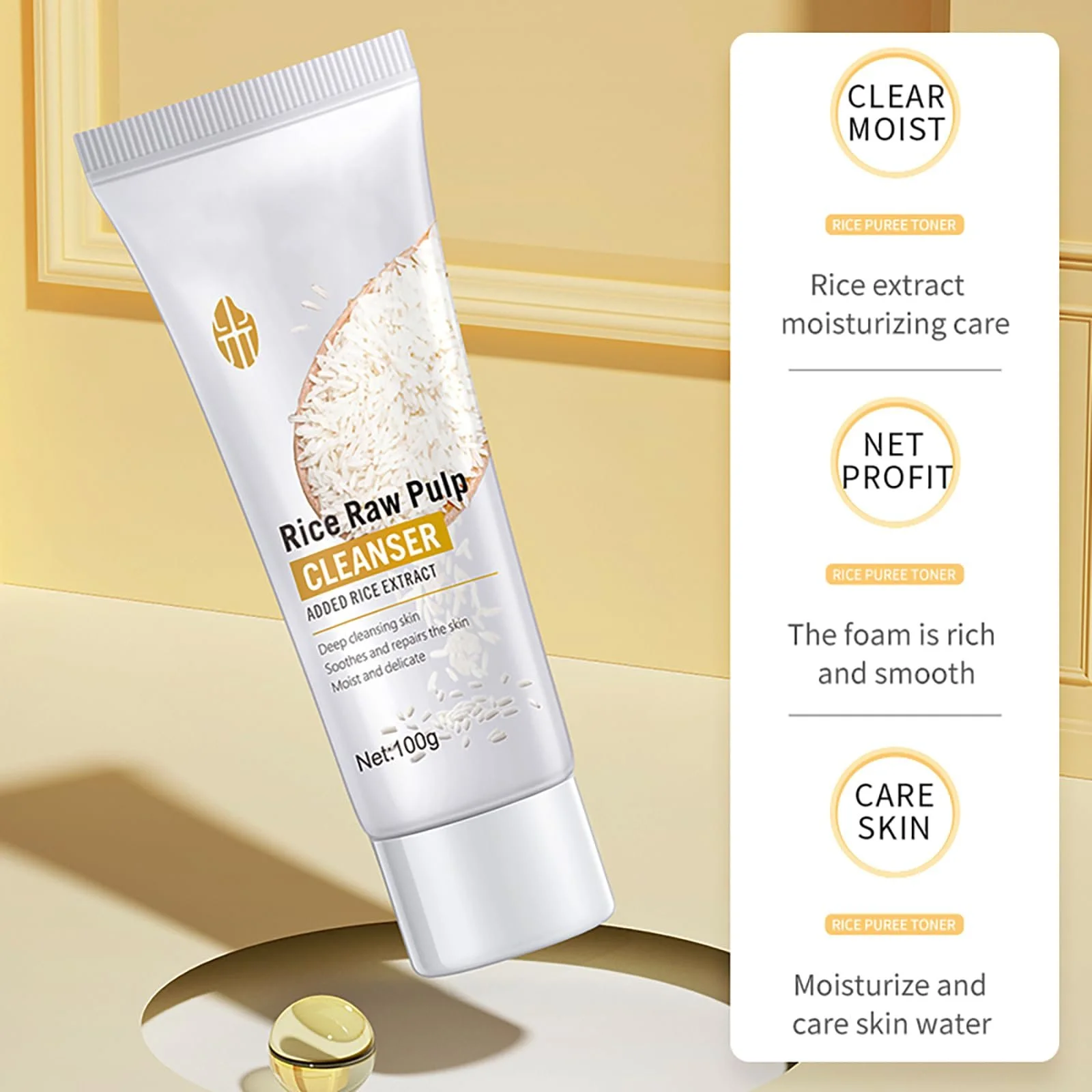 Очищающее средство для лица Рисовая Глина Пенка (100 мл), Очищение лица, Очищающая пенка, Глубокое очищение от черных точек, Очиститель пор, Рисовая пенка для умывания, Мягкое очищение для проблемной кожи, фото №4