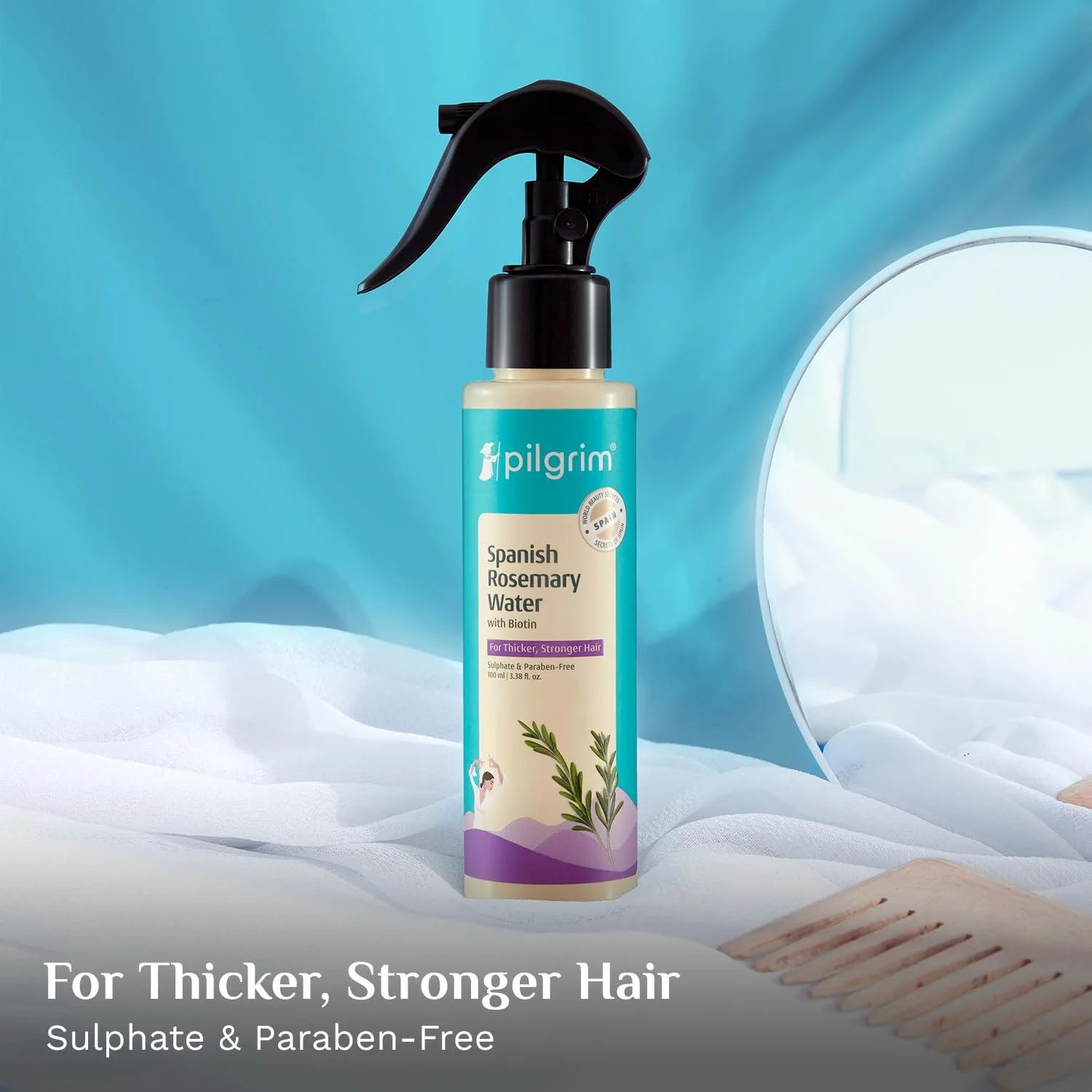 Спрей для волосся Pilgrim Вода іспанського розмарину з біотином для росту волосся 100 мл, фото №3 Спрей для волосся Pilgrim Вода іспанського розмарину з біотином для росту волосся 100 мл, фото №3