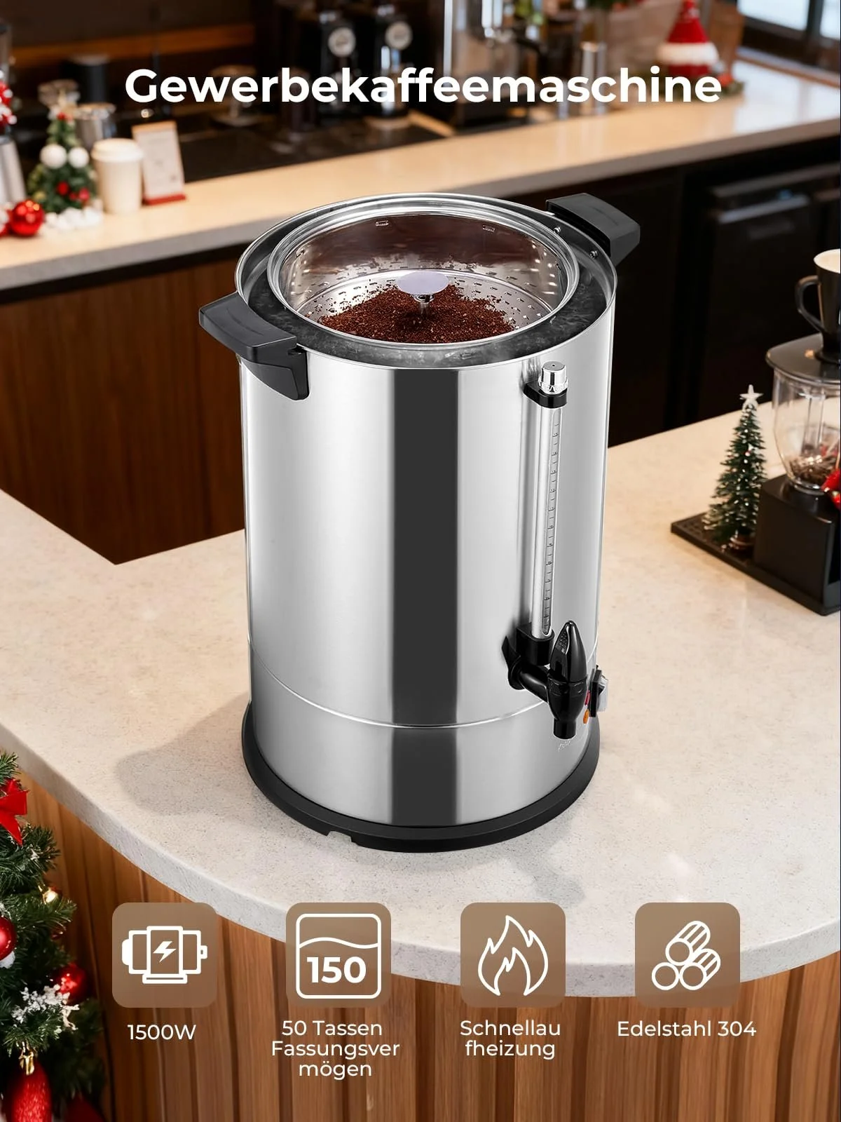 Кофемашина с круглым фильтром 15 л 150 чашек/ч 1500 Вт Нержавеющая сталь, фото №2