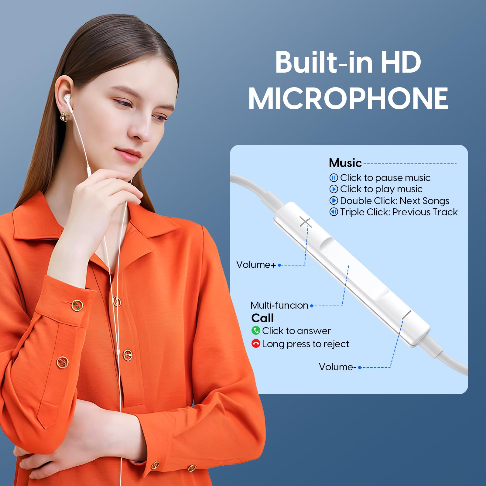 Кабельные наушники для iPhone 15 USB C наушники с микрофоном и HiFi стерео совместимые с iPhone 15 Pro/15 Plus/15 ProMax/iPad Pro/Air/Mini/Samsung S24, фото №7