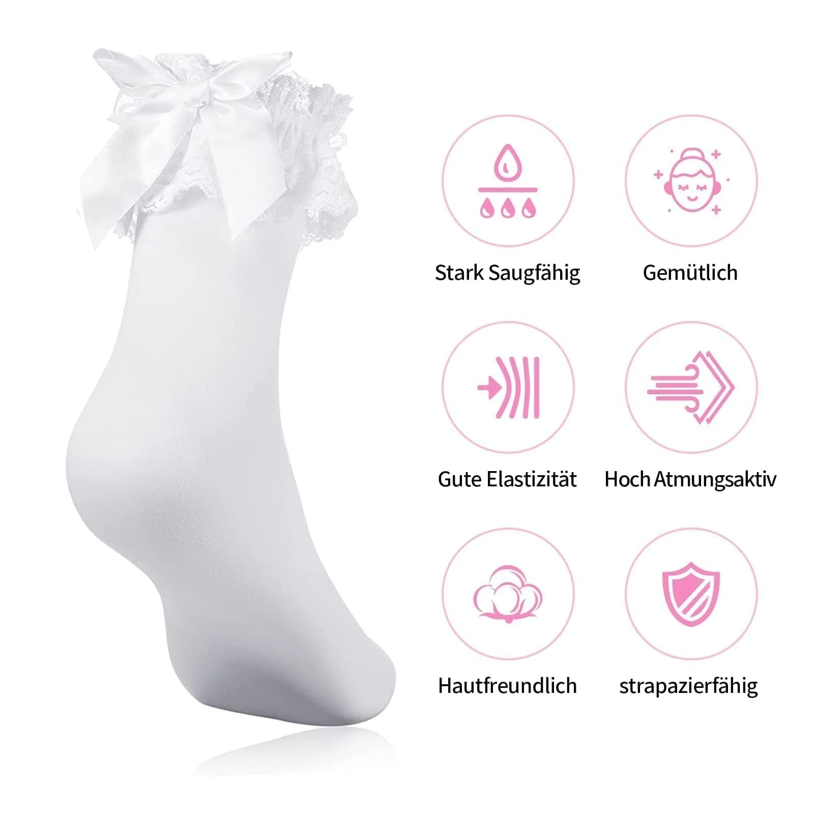 Носки с рюшами женские Lolita носки белые кружевные носки с бантом принцессы носки для щиколотки для платья Lolita женская девичья одежда украшения, белый, фото №2