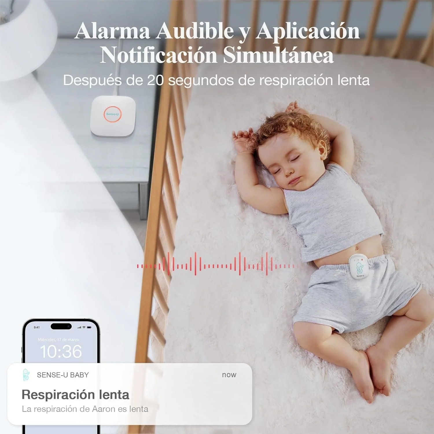 Детский монитор Sense-U Baby Monitor 3 Wi-Fi Bluetooth Детский монитор контролирует движения ребенка положения во время сна и воспринятую температуру с любого места с помощью световых и звуковых сигналов тревоги., фото №5