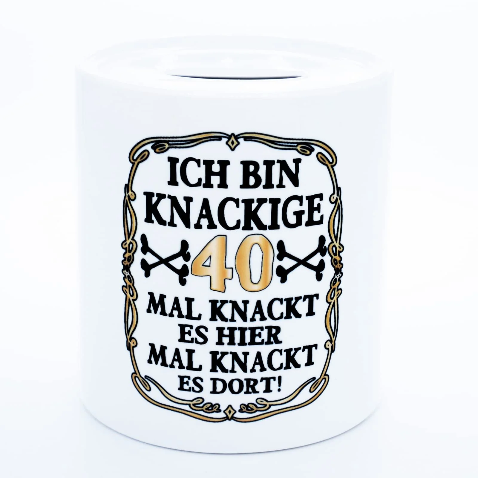 Копилка Ich bin knackige 40 Jahre для денежного подарка керамическая 40 лет Белая, фото №1