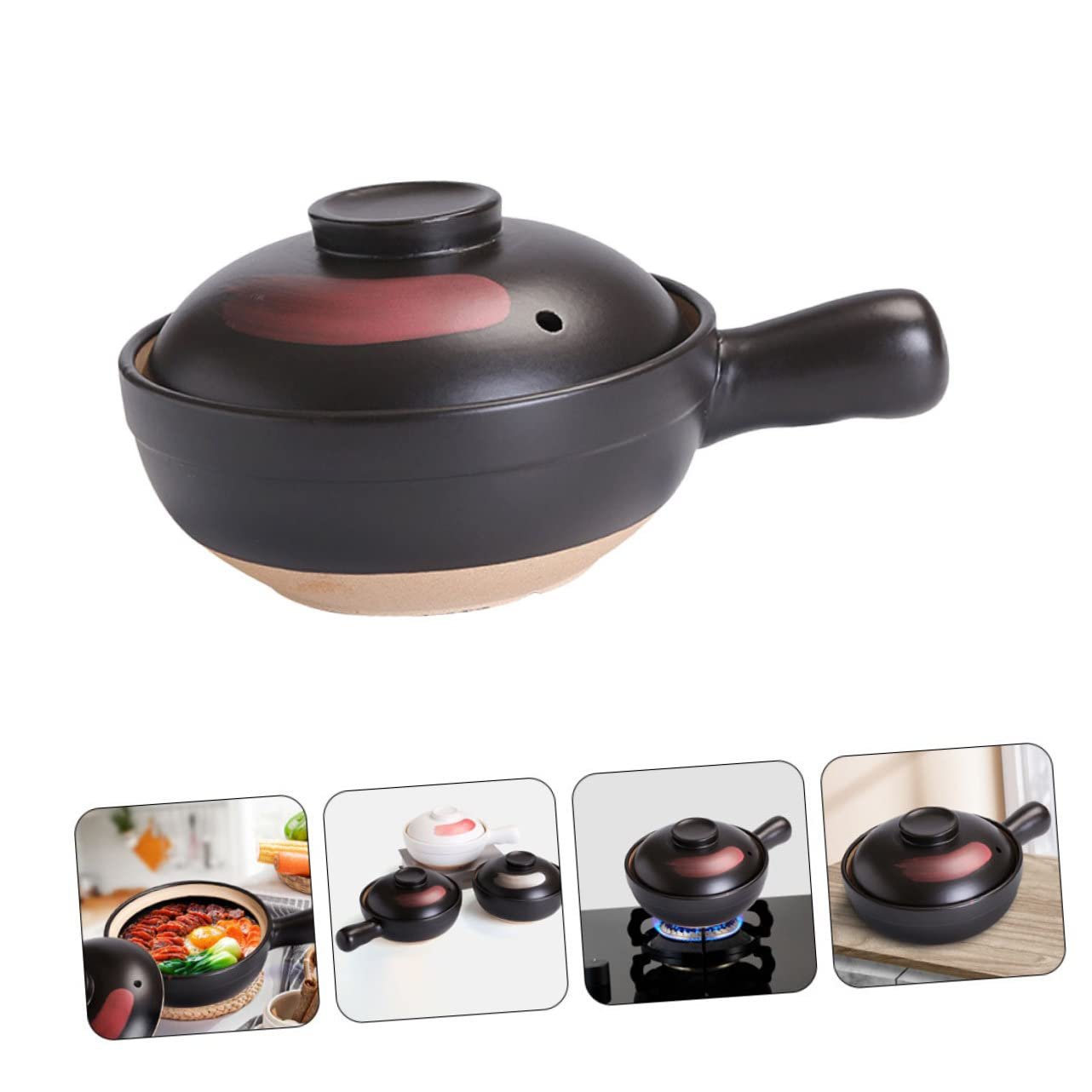 Ківш Zerodeko глиняний з ручкою чорно-червоний зернистий, фото №9