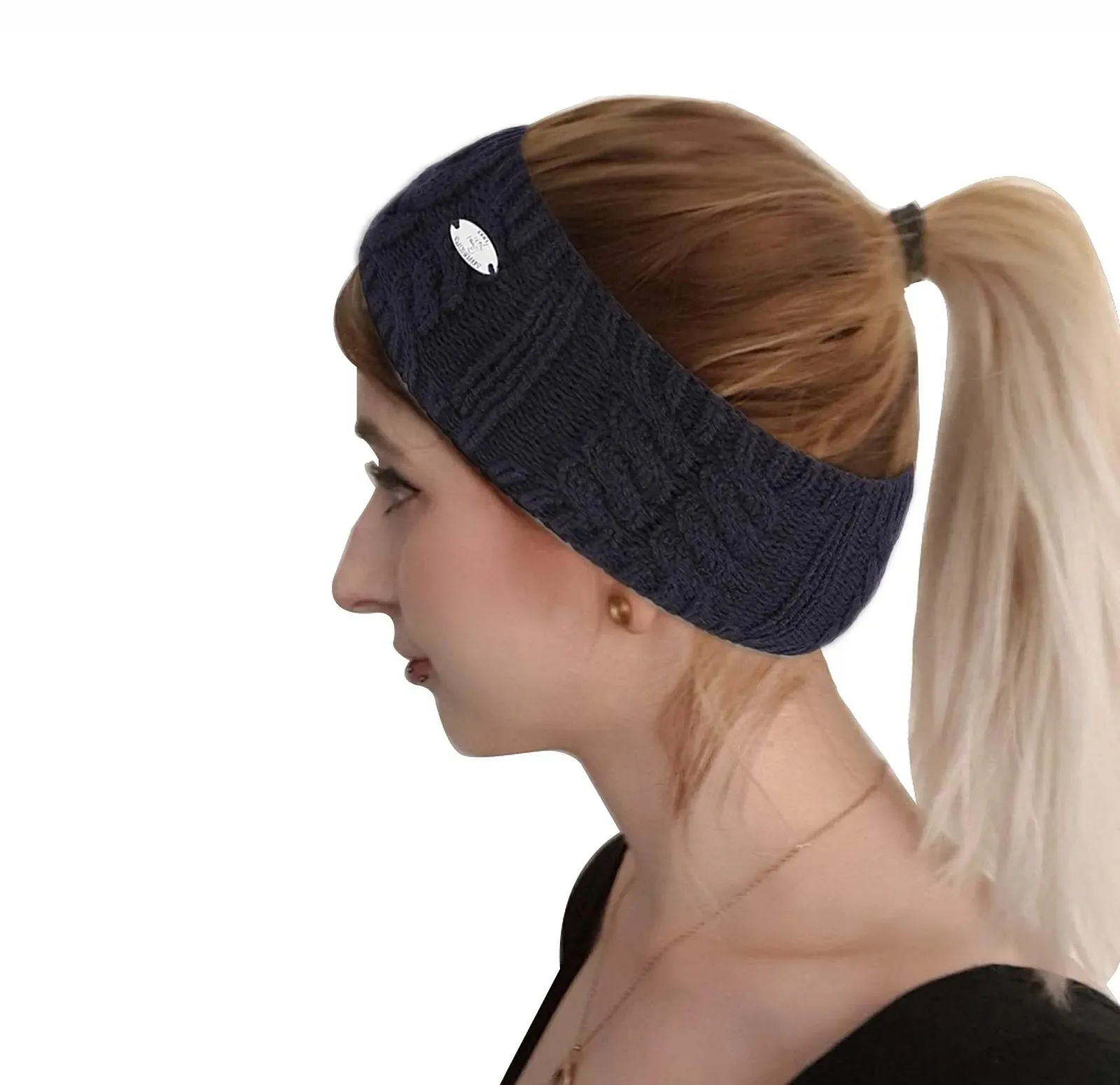 Пов'язка на голову в'язана косичкою з флісовою підкладкою, фото №5