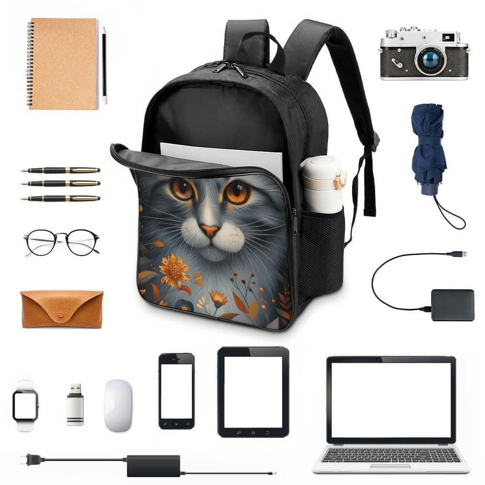 Рюкзак RSIUUODNF Cat 3D Дитячий Великий Чорний 40x28x16см, фото №4