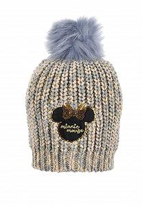 Шапка дитяча Sun City Minnie Mouse зимова в'язана з помпоном, сіра - Фото 1