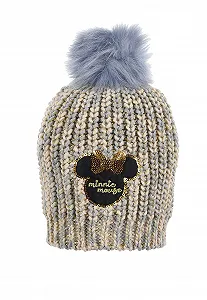 Шапка детская Sun City Minnie Mouse зимняя вязаная с помпоном, серая - Фото 1