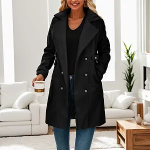 Тренч Жіночий Середньої Довжини Двобортний Приталений Теплий synthetic.ua - Фото 1