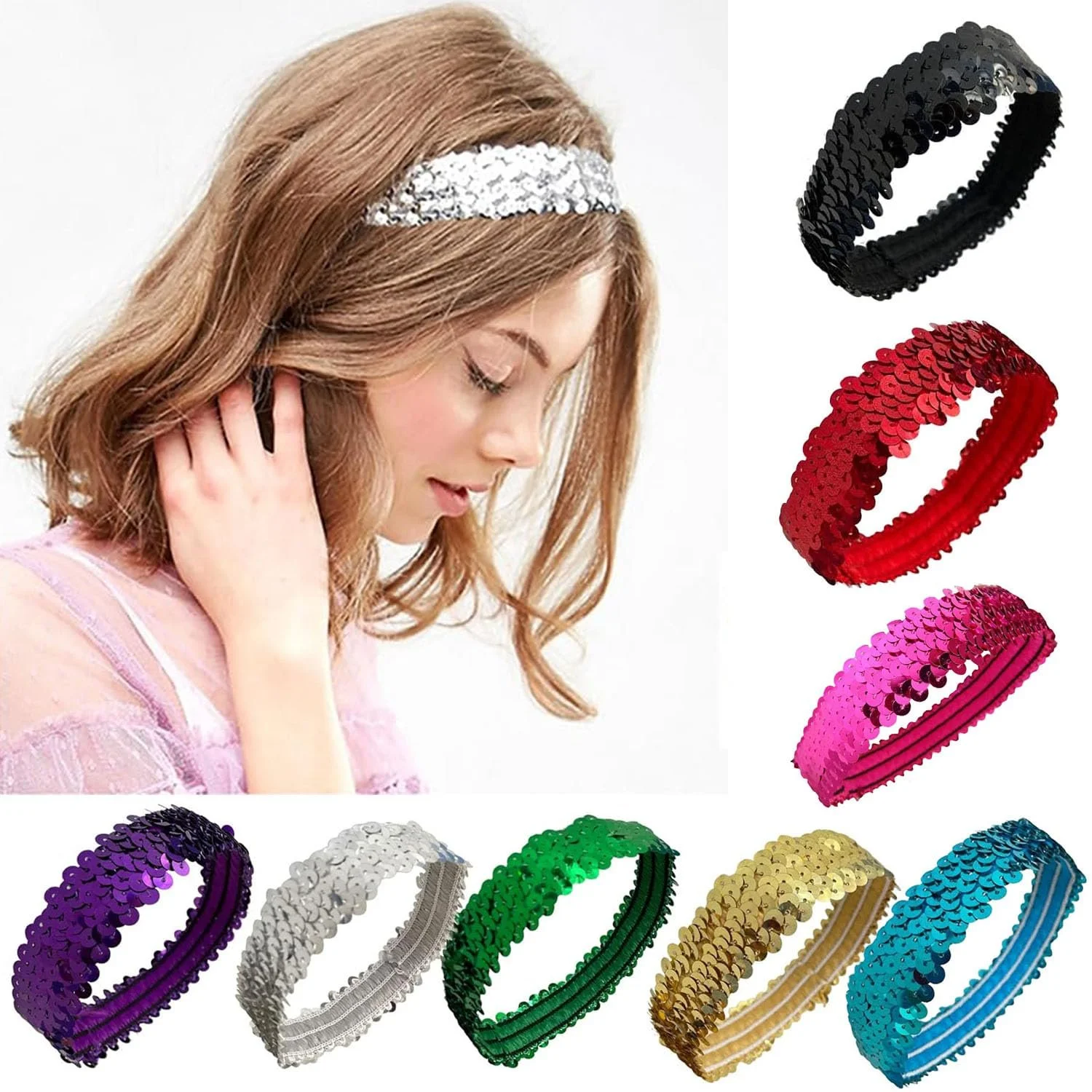 Набір пов'язок на голову з паєтками, фото №4 Набір пов'язок на голову з паєтками, фото №4