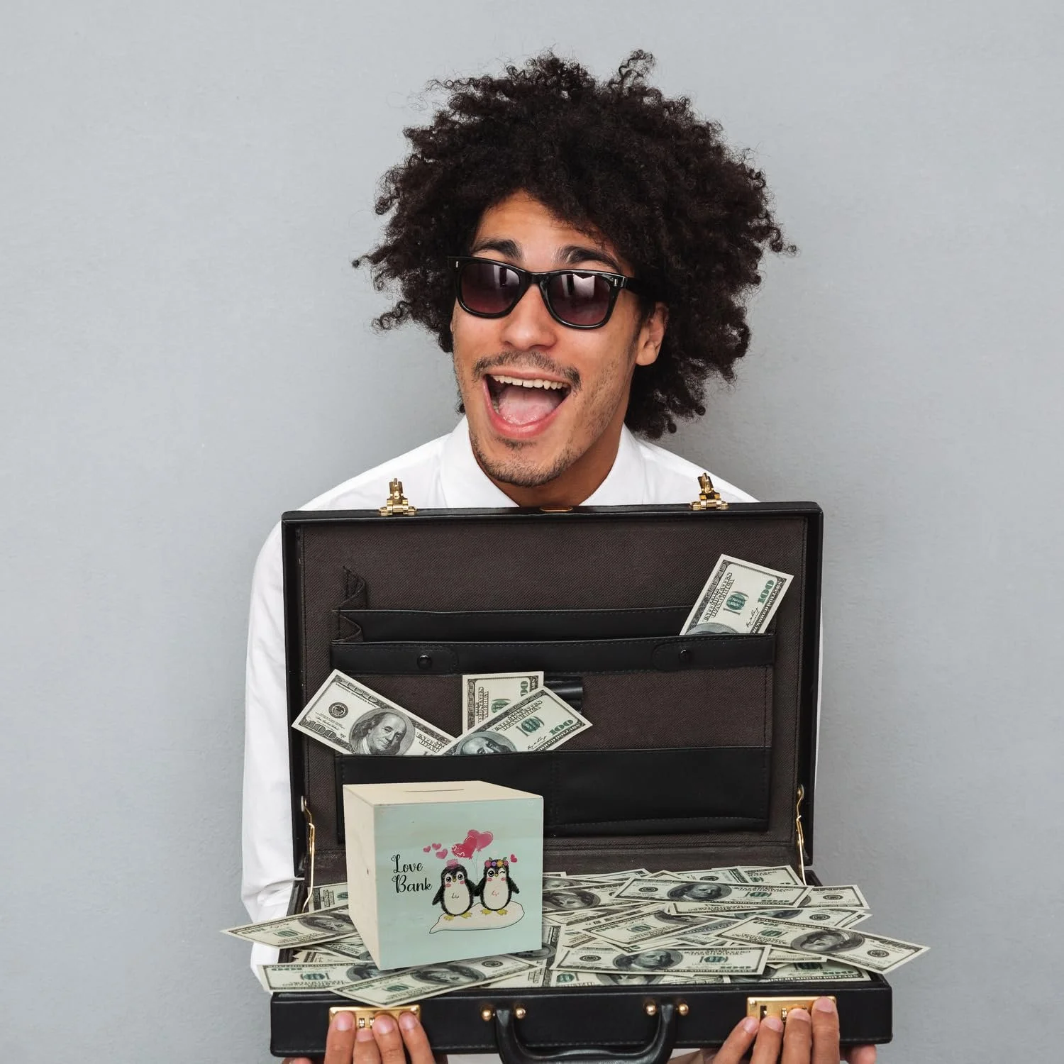 Скарбничка Penguin Love Bank Пінгвіни дерев'яна з пластиковою пробкою, фото №5