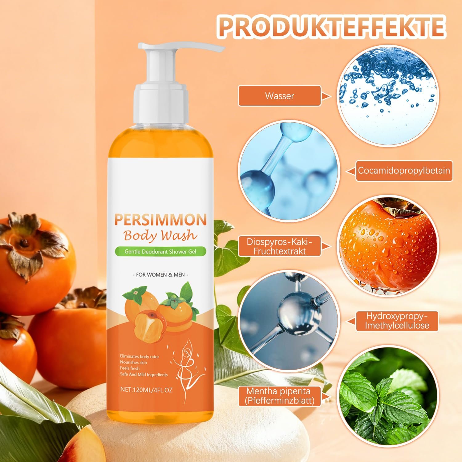 Гель для душу Persimmon Soap for Odour People освіжаючий для всіх типів шкіри 120 мл, фото №4