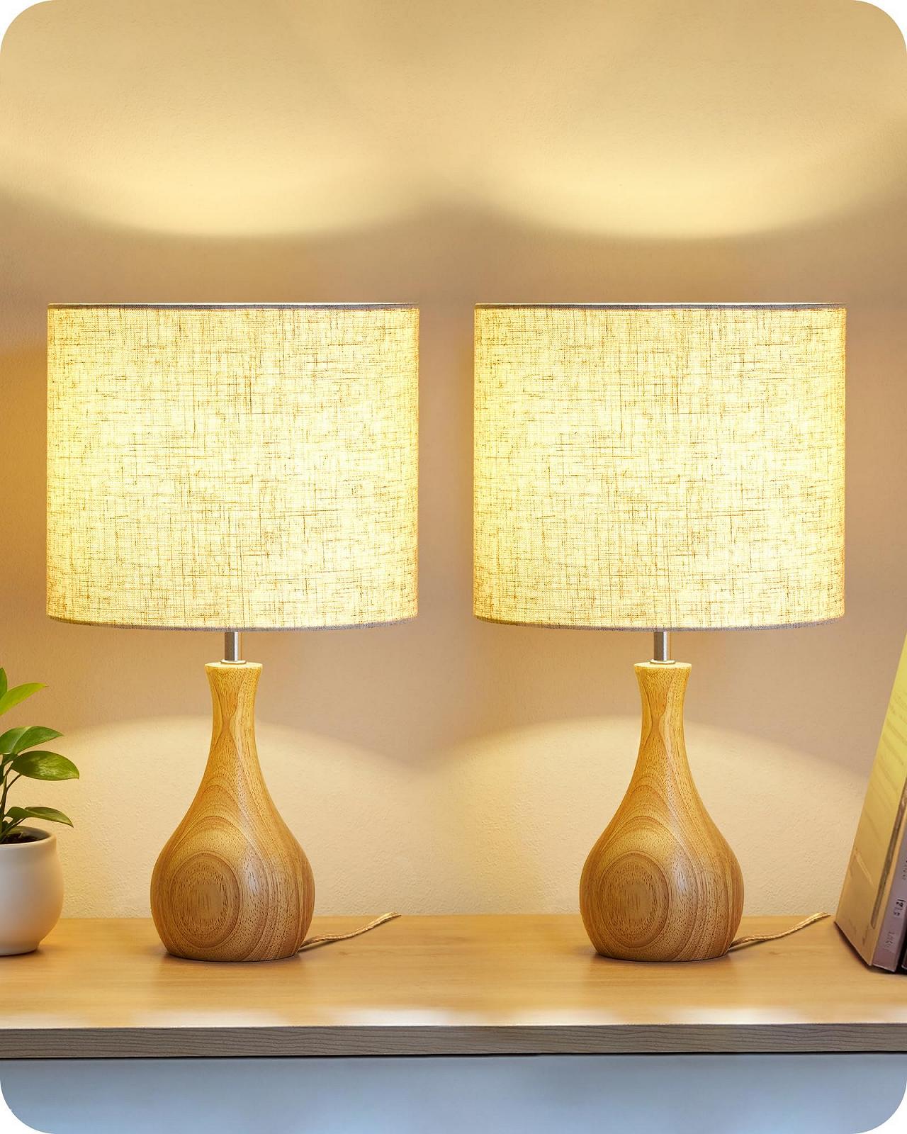 Настільні лампи ZME09TLDP205 Набір 2 шт. Дерево E27 2700K Бежеві 36 см, фото №1