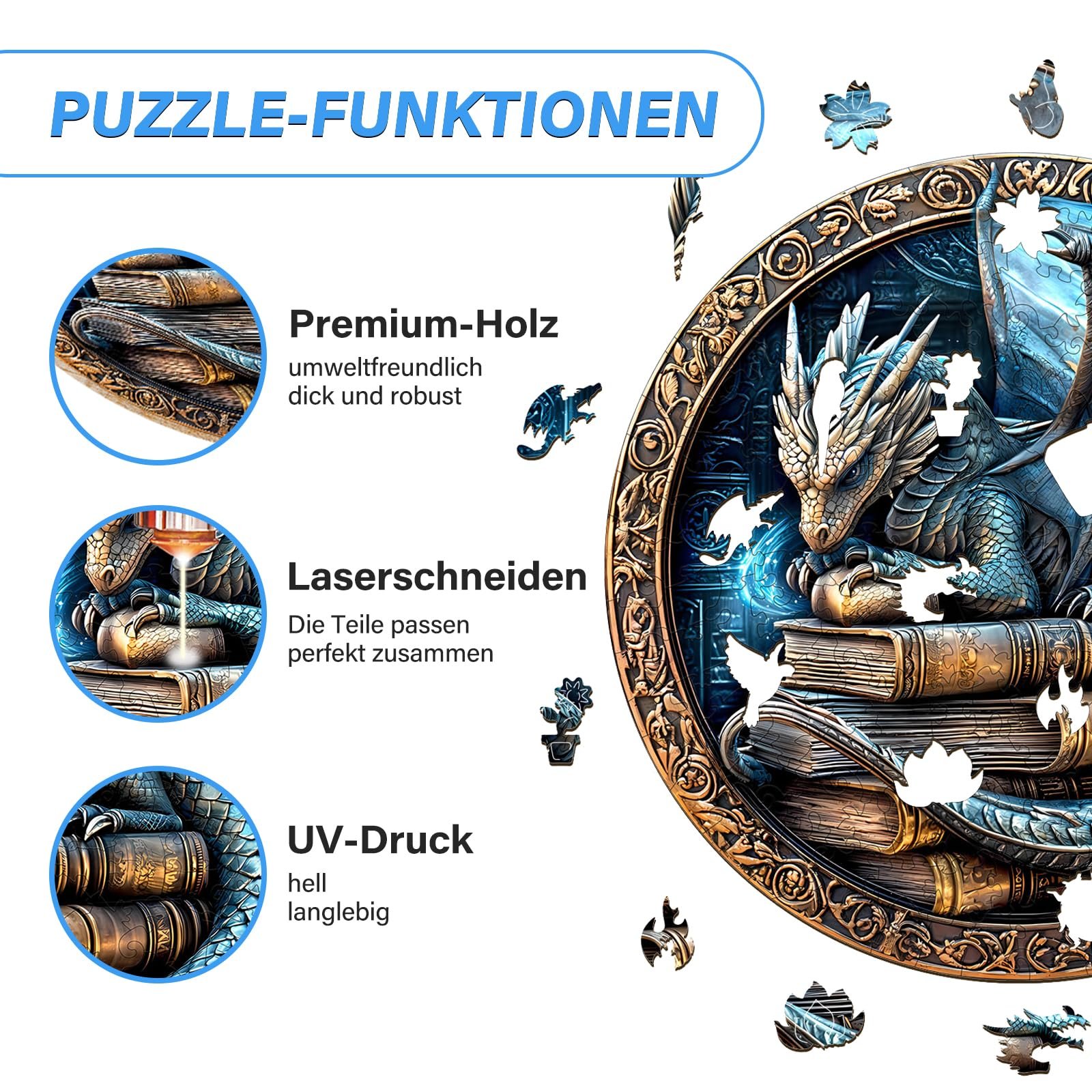 Деревянный пазл Old Dragon Фигурный L-34 x 34 см 300 элементов, фото №2