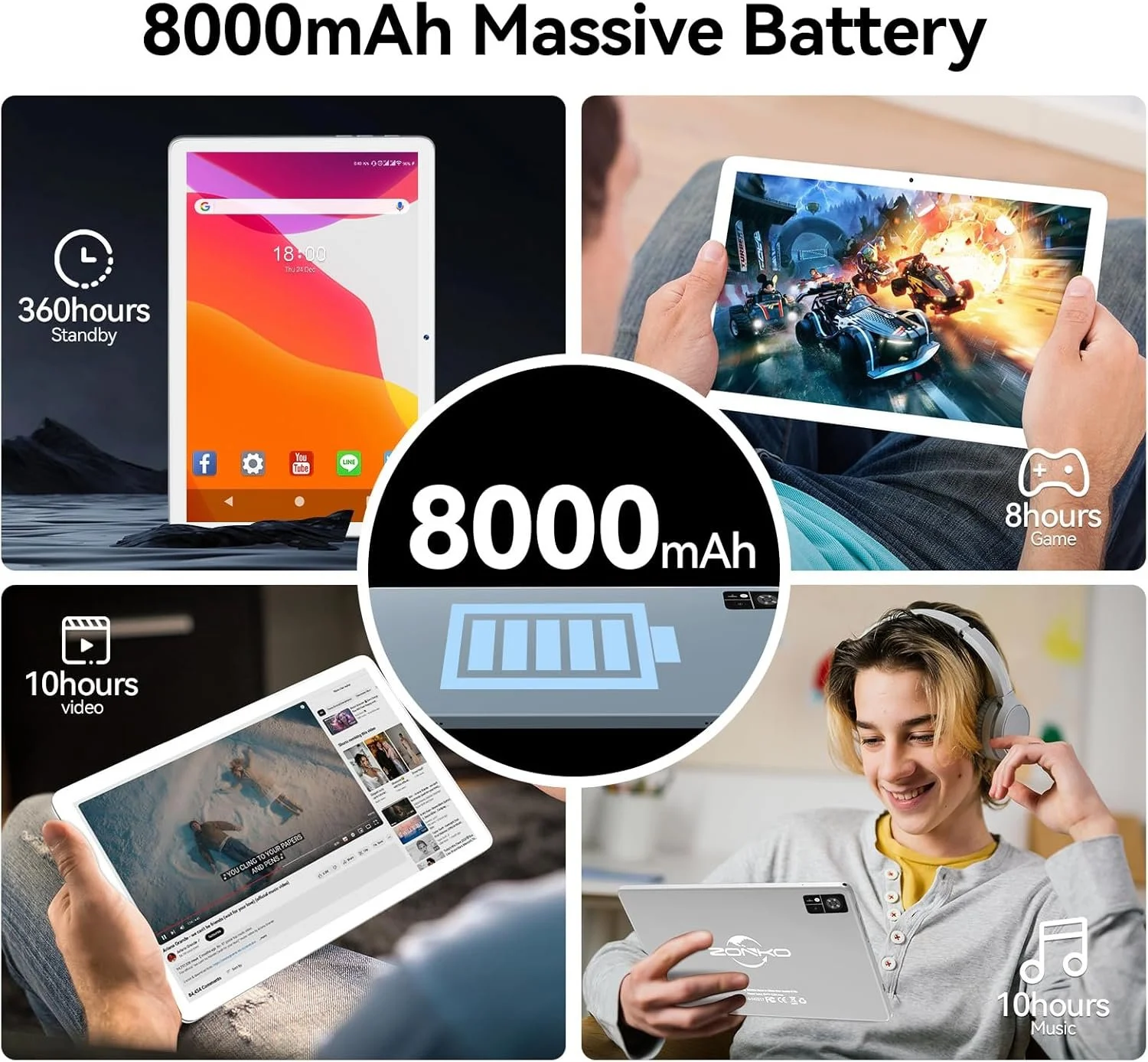 Планшет 10" Full HD ZONKO D106 (8+6)/128ГБ 4G 2-SIM 8 ядер Android 14 8000mAh Серый, фото №4 Планшет 10" Full HD ZONKO D106 (8+6)/128ГБ 4G 2-SIM 8 ядер Android 14 8000mAh Серый, фото №4