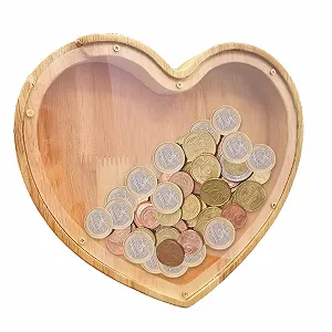 Скарбничка дерев'яна у формі серця з прозорим вікном - Фото 1